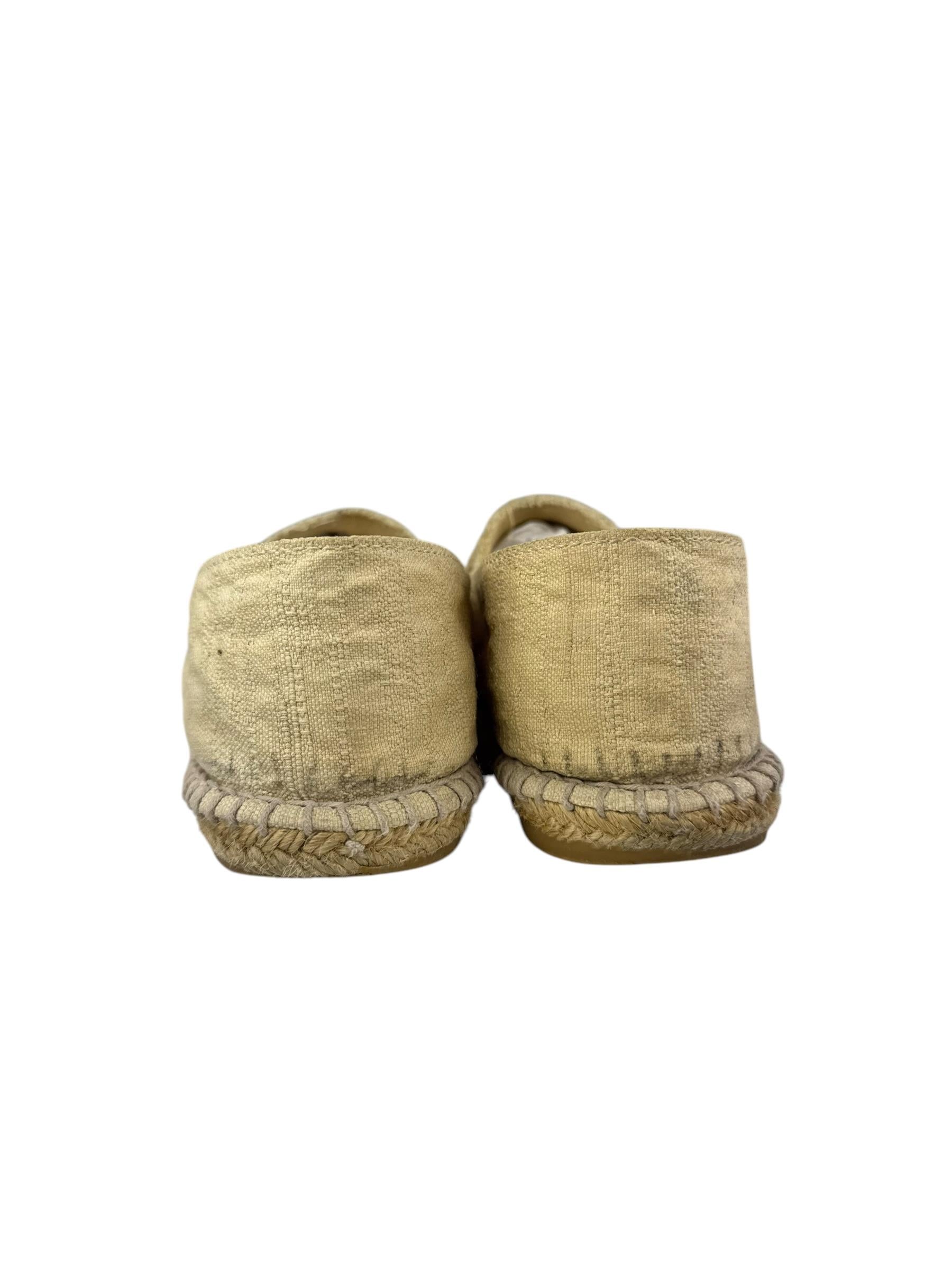CHANEL BEIGE LINEN CC LOGO ESPADRILLES