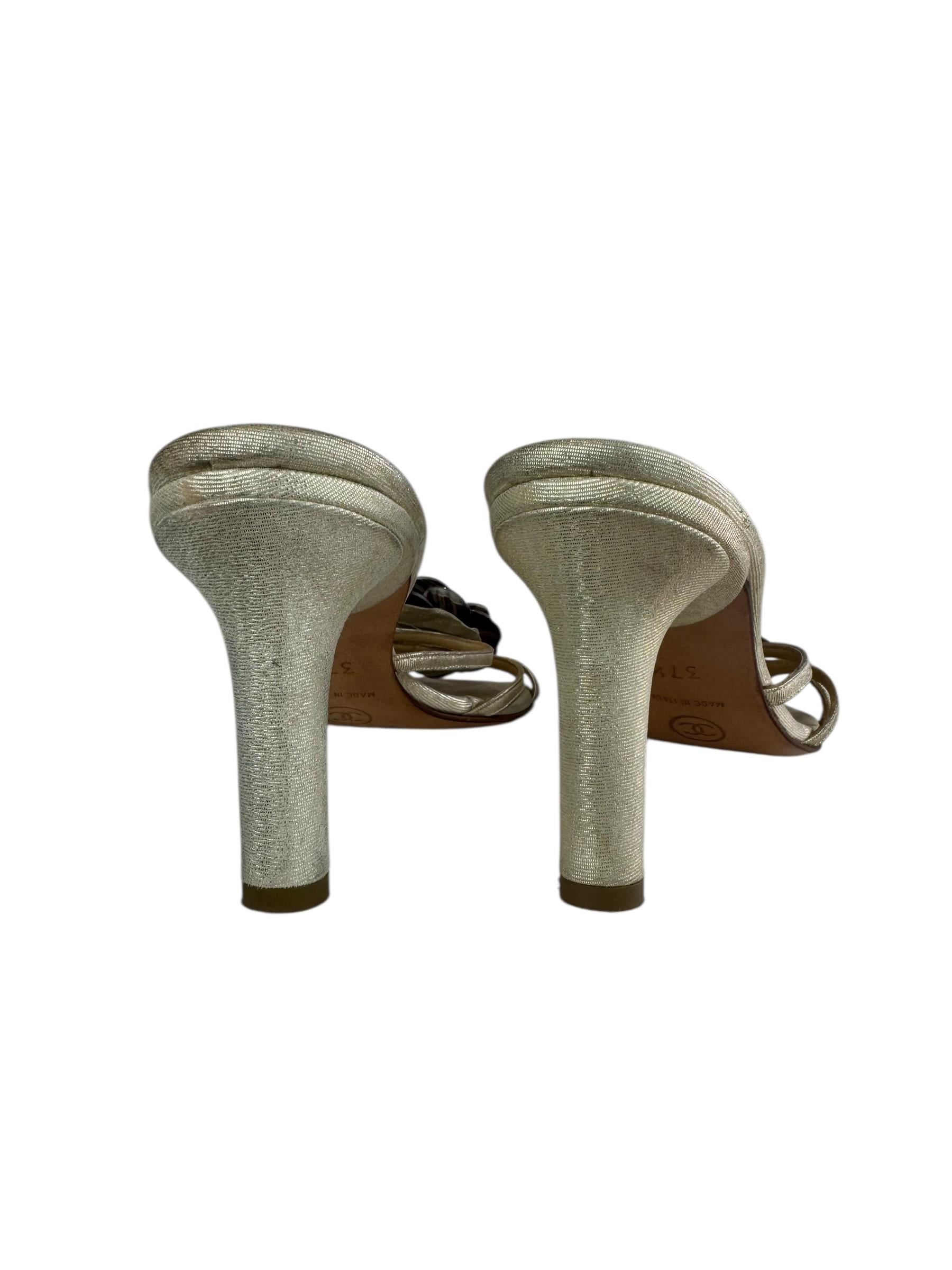 CHANEL BEIGE METALLIC PEARL SANDALS