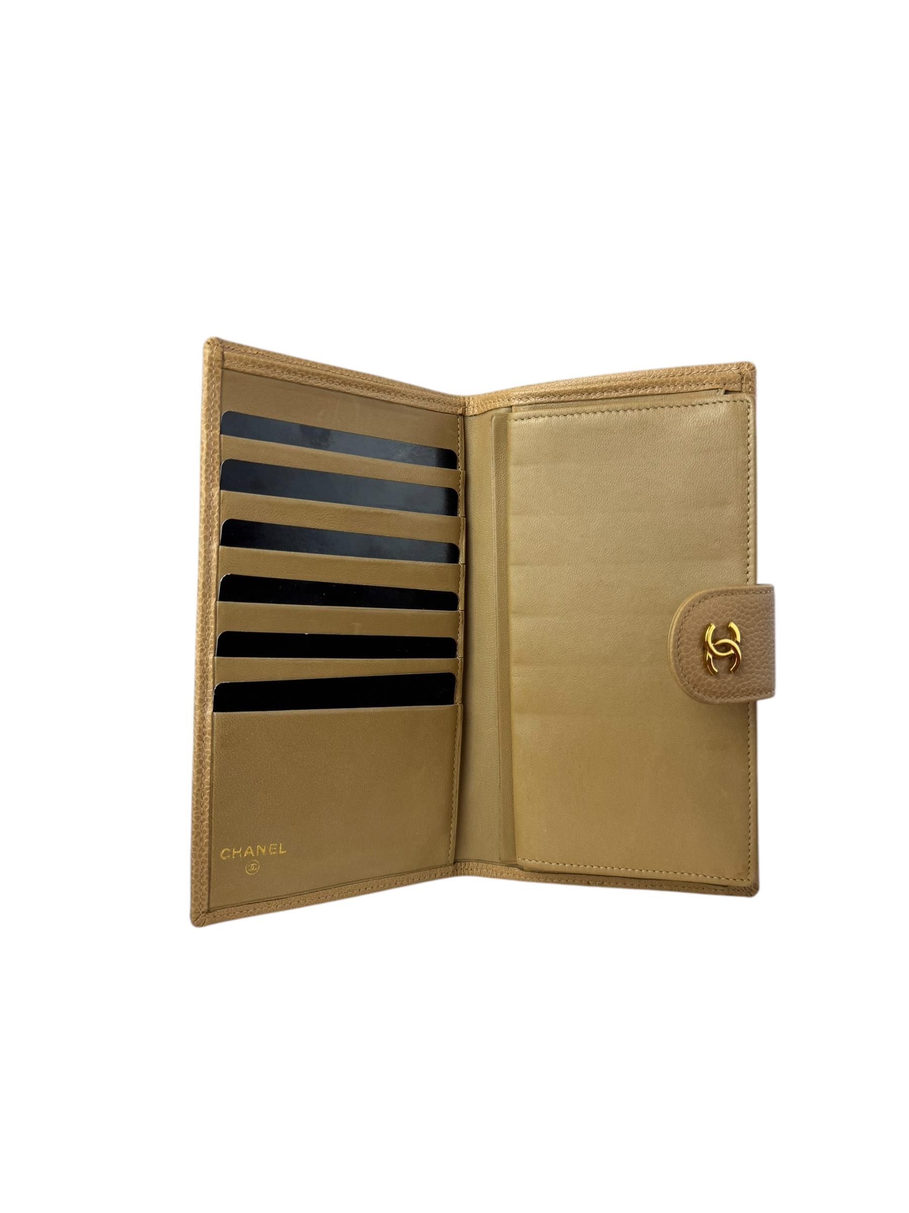CHANEL BEIGE QUILTED CAVIAR LEATHER WALLET