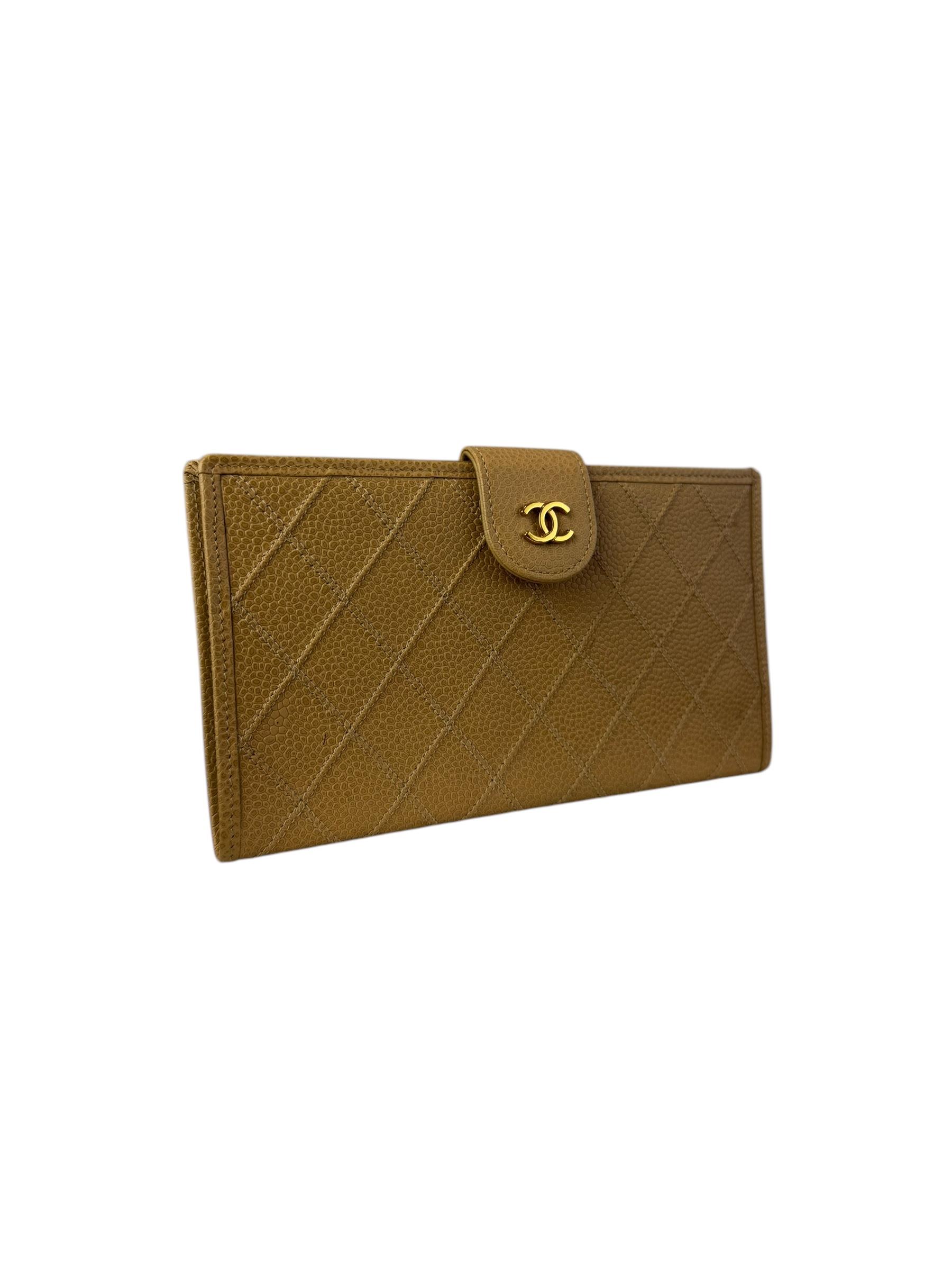 CHANEL BEIGE QUILTED CAVIAR LEATHER WALLET