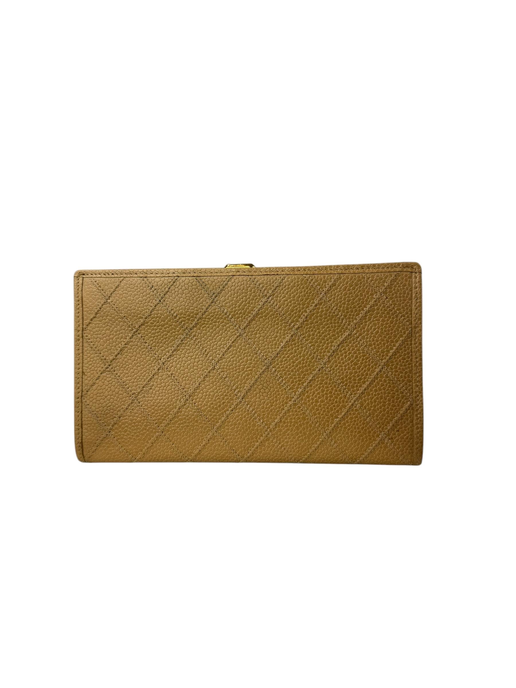 CHANEL BEIGE QUILTED CAVIAR LEATHER WALLET