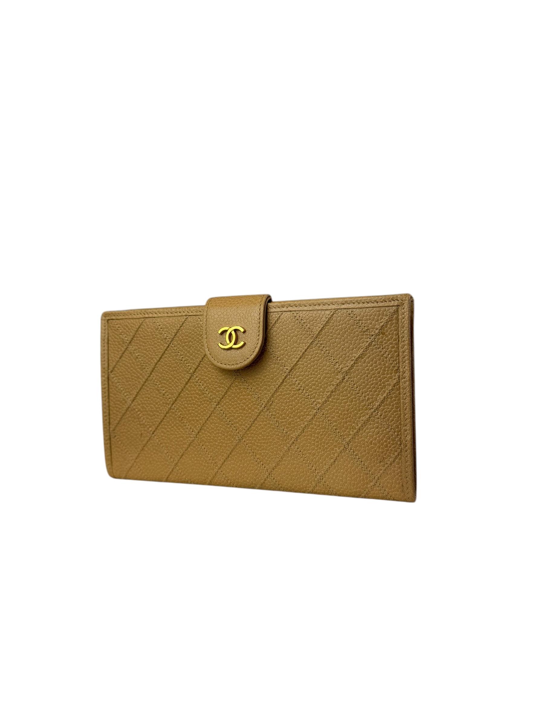 CHANEL BEIGE QUILTED CAVIAR LEATHER WALLET