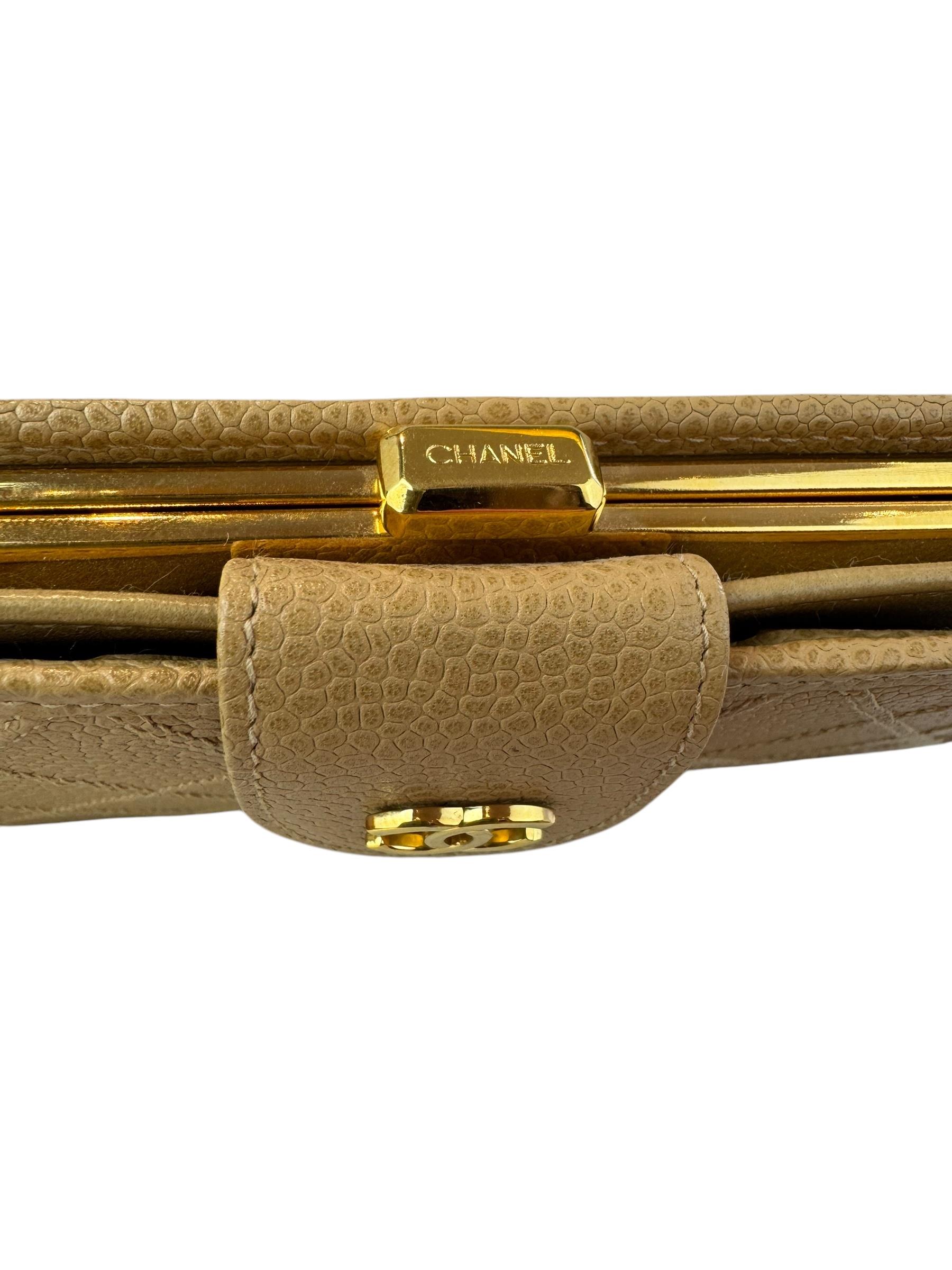 CHANEL BEIGE QUILTED CAVIAR LEATHER WALLET
