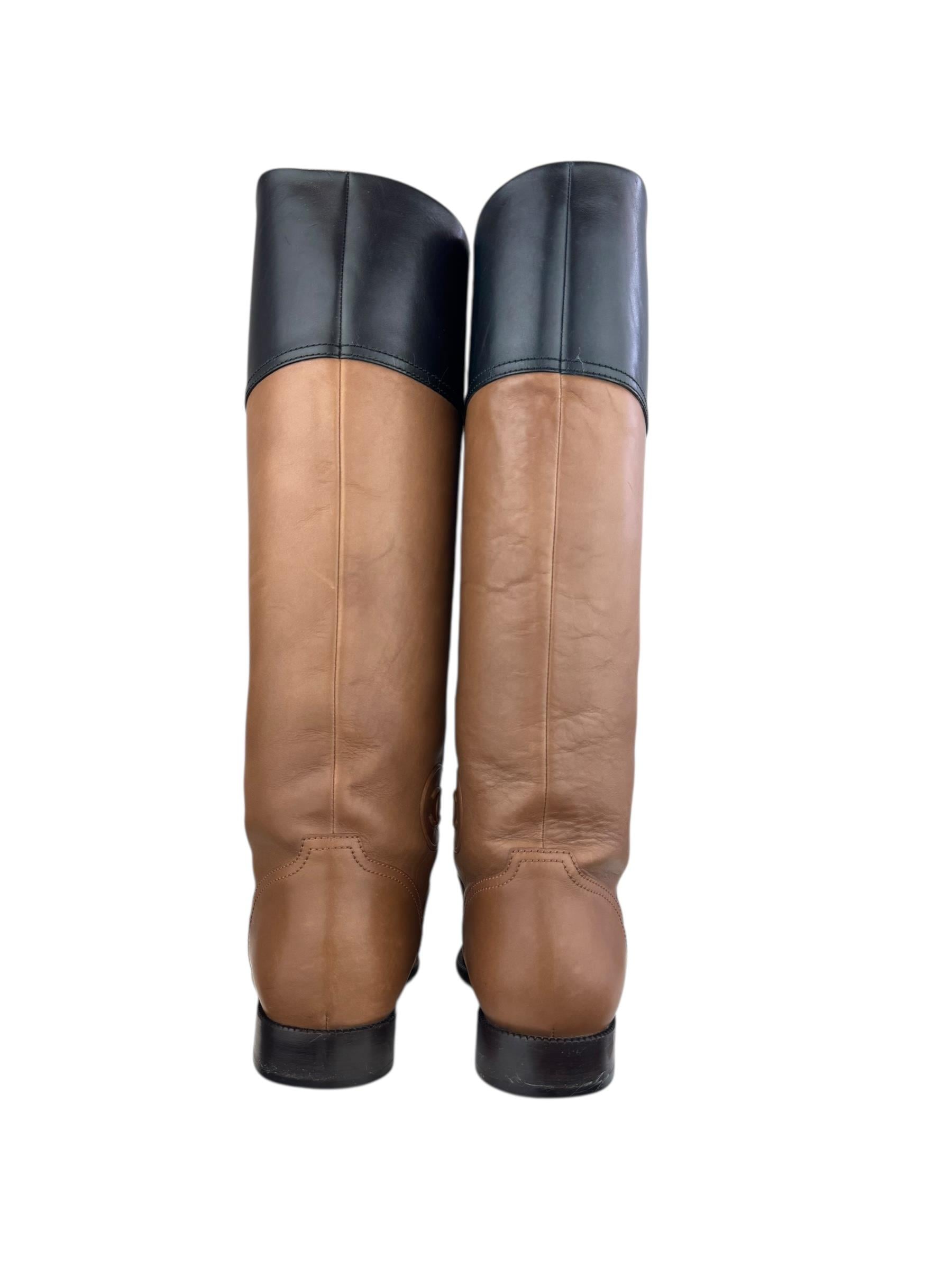 CHANEL BLACK BROWN HIGH KNEE BOOTS