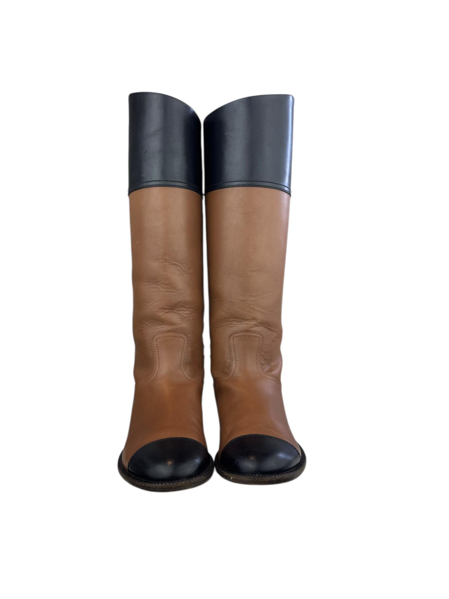 CHANEL BLACK BROWN HIGH KNEE BOOTS