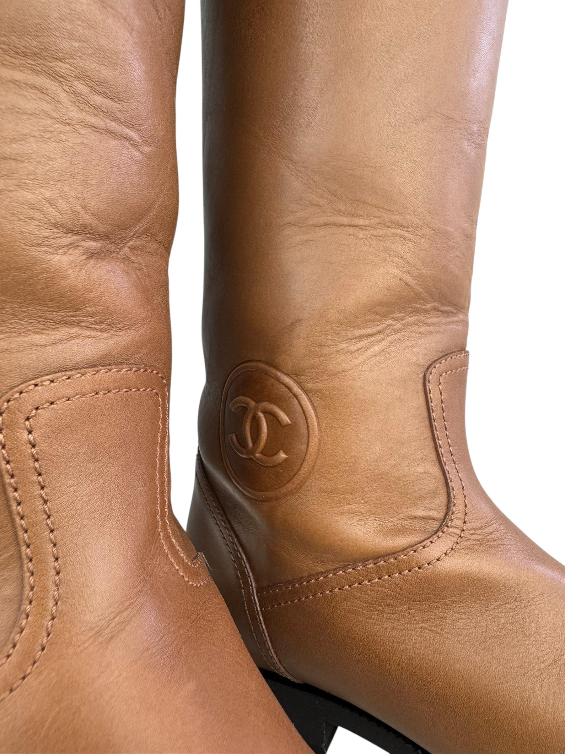 CHANEL BLACK BROWN HIGH KNEE BOOTS
