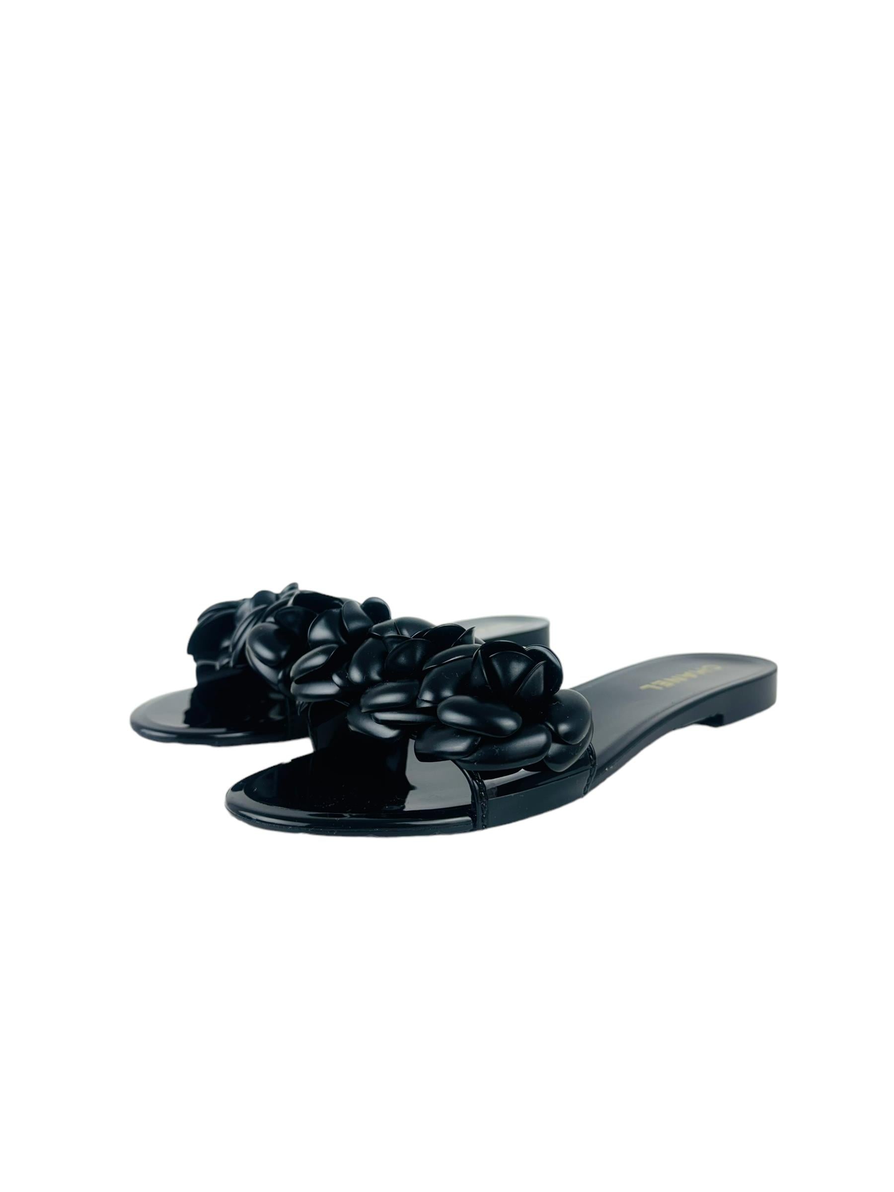 CHANEL BLACK CAMELLIA SANDALS