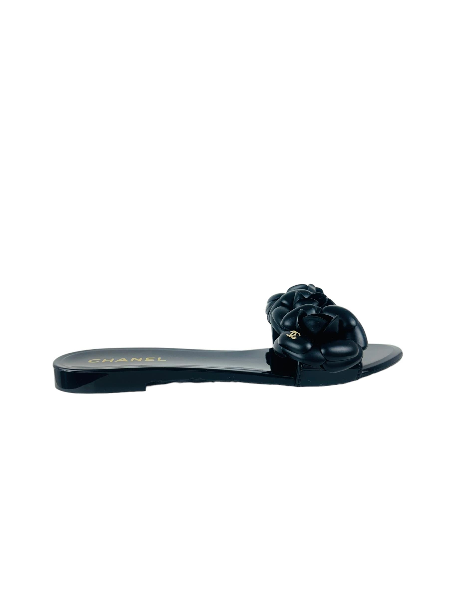 CHANEL BLACK CAMELLIA SANDALS