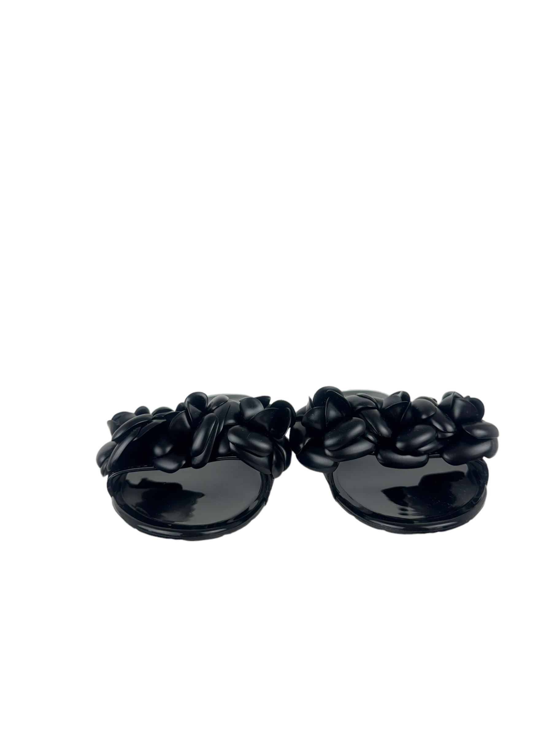 CHANEL BLACK CAMELLIA SANDALS