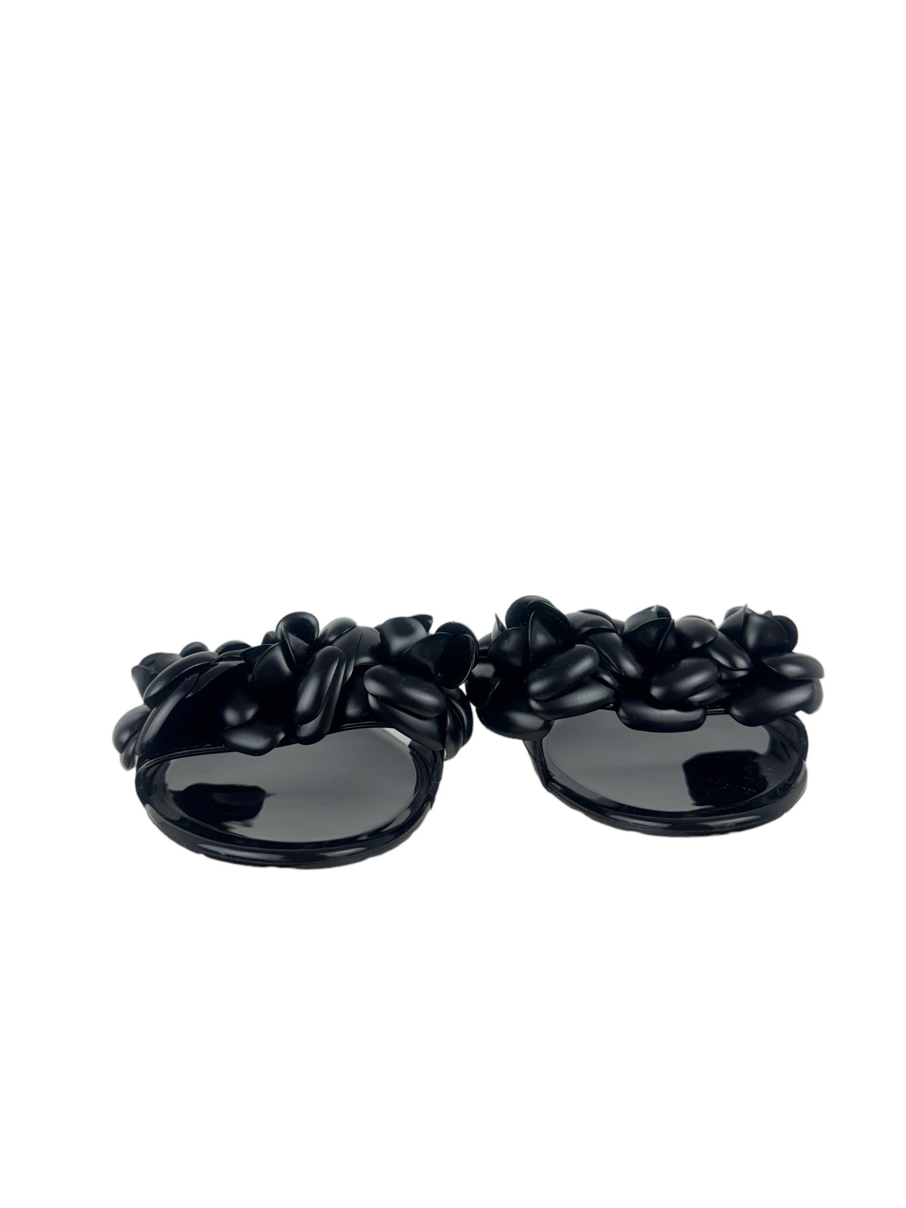 CHANEL BLACK CAMELLIA SANDALS