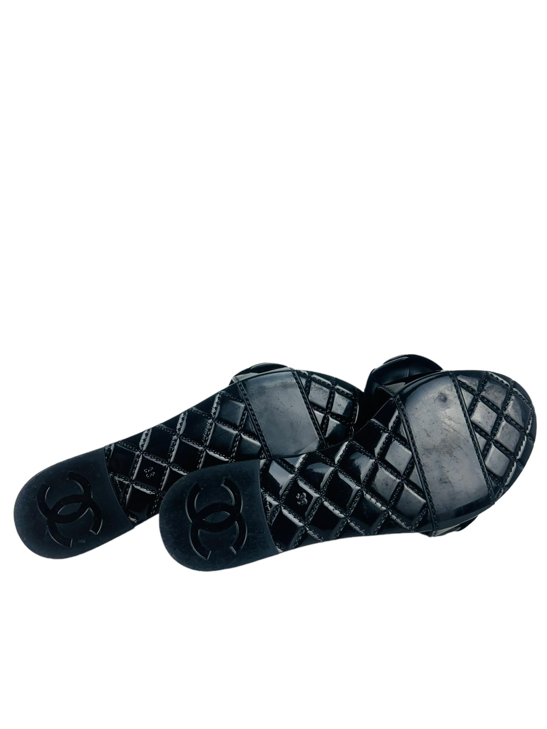 CHANEL BLACK CAMELLIA SANDALS