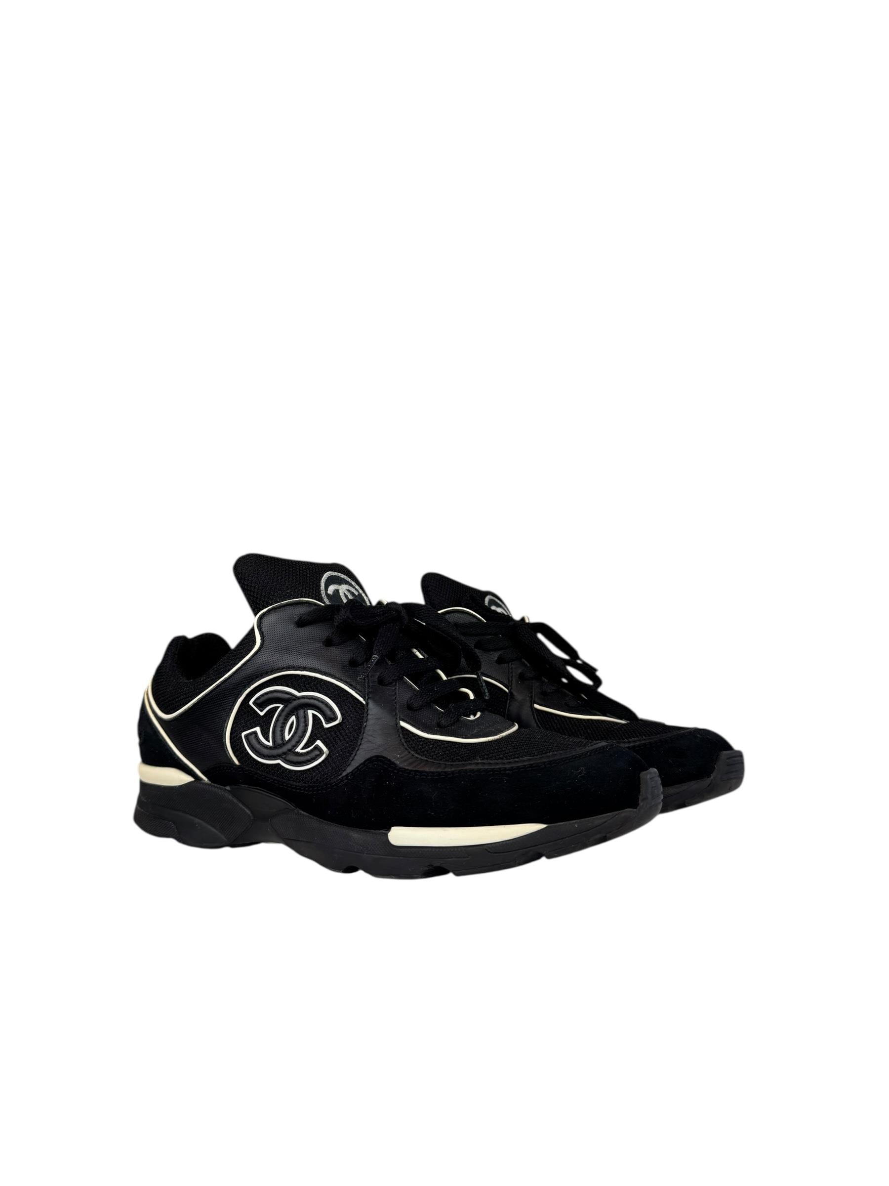 CHANEL BLACK CC SNEAKERS 