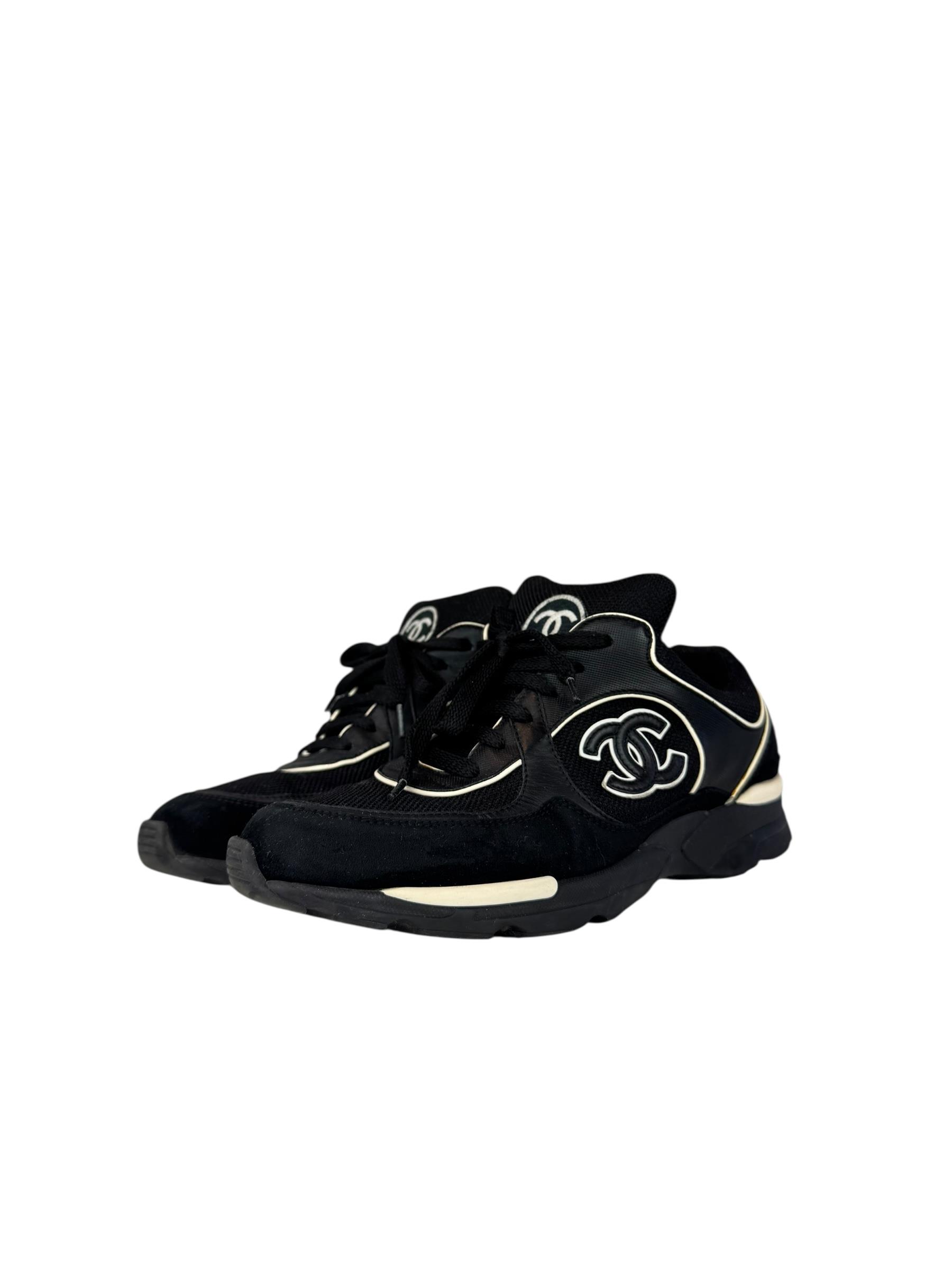 CHANEL BLACK CC SNEAKERS 