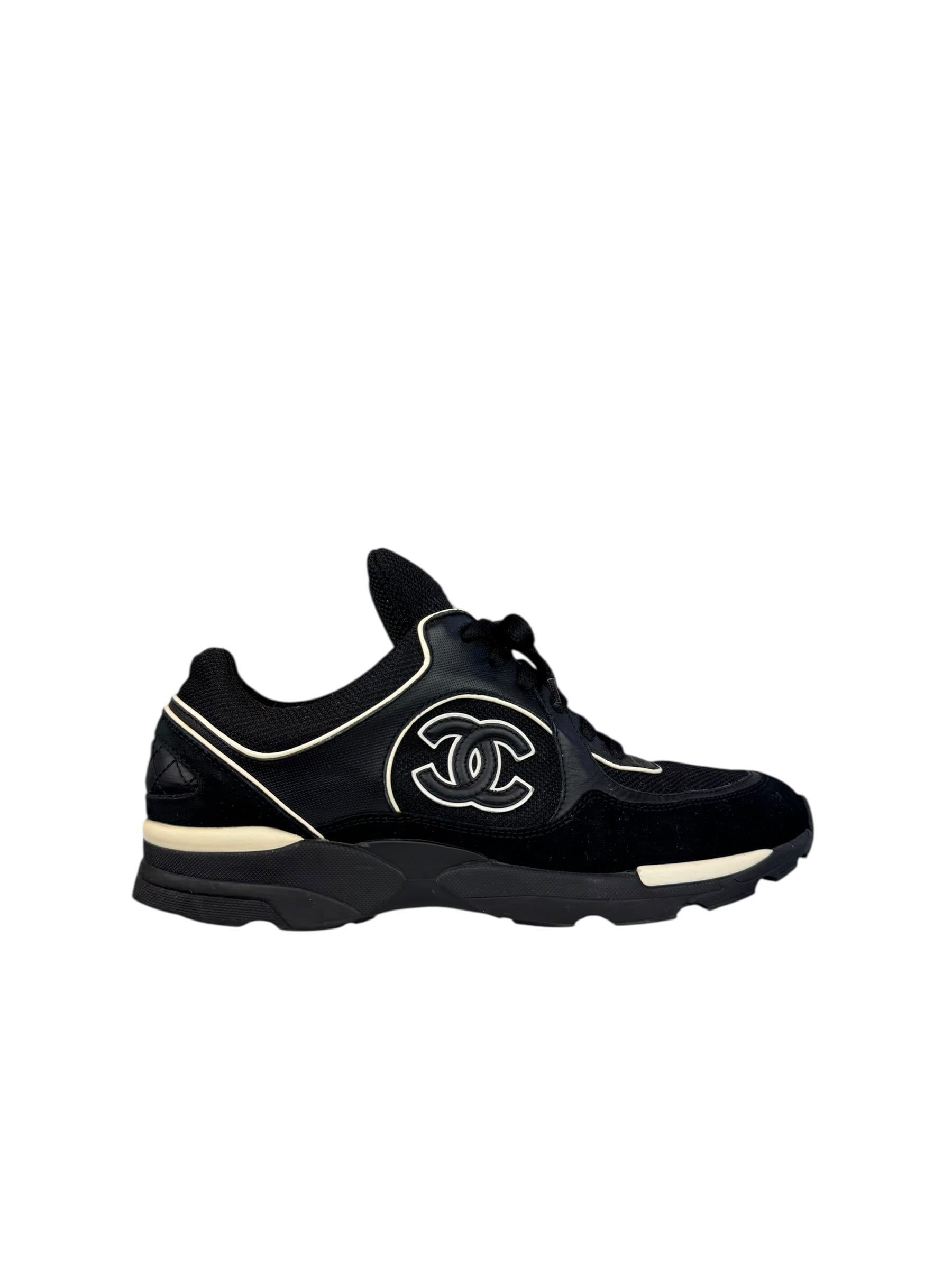 CHANEL BLACK CC SNEAKERS 