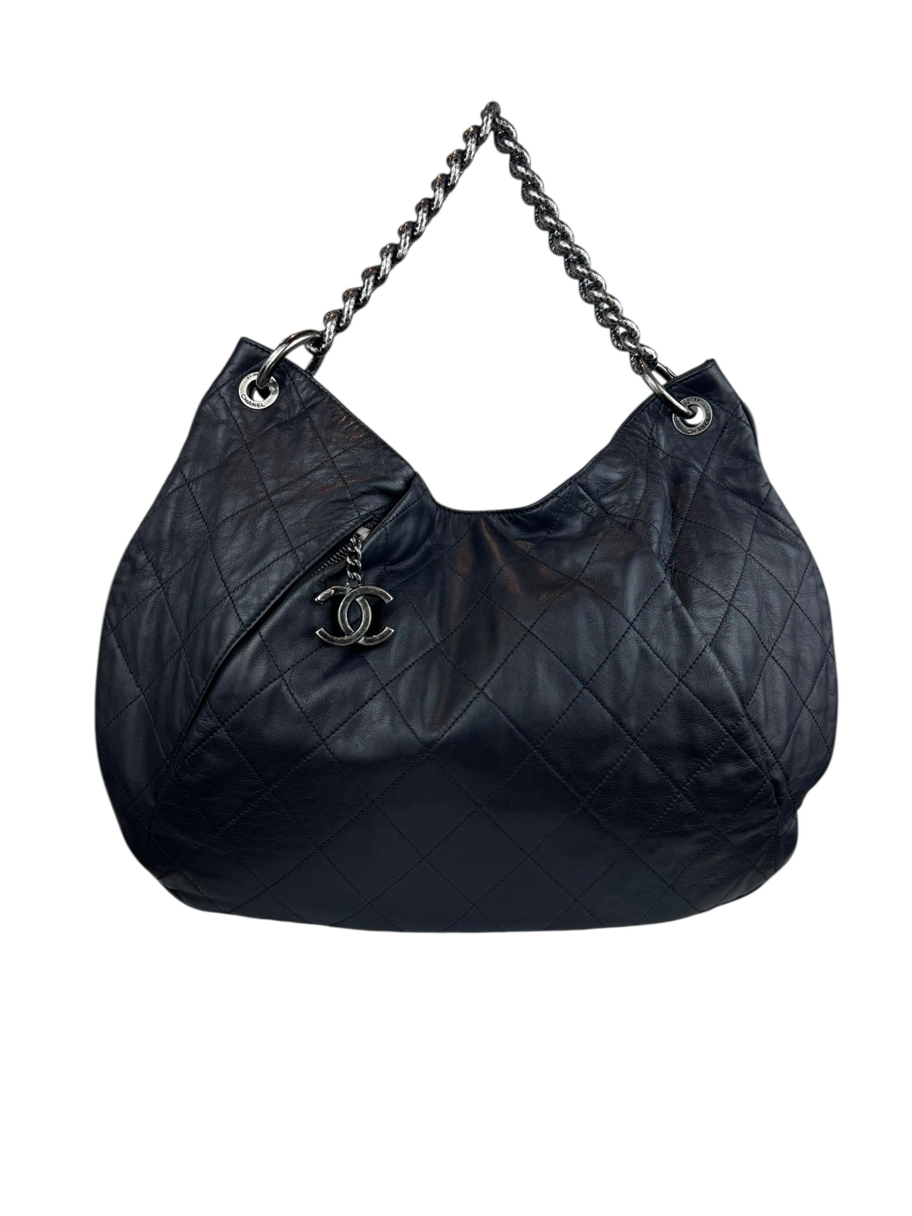 CHANEL BLACK COCO PLEATS HOBO BAG