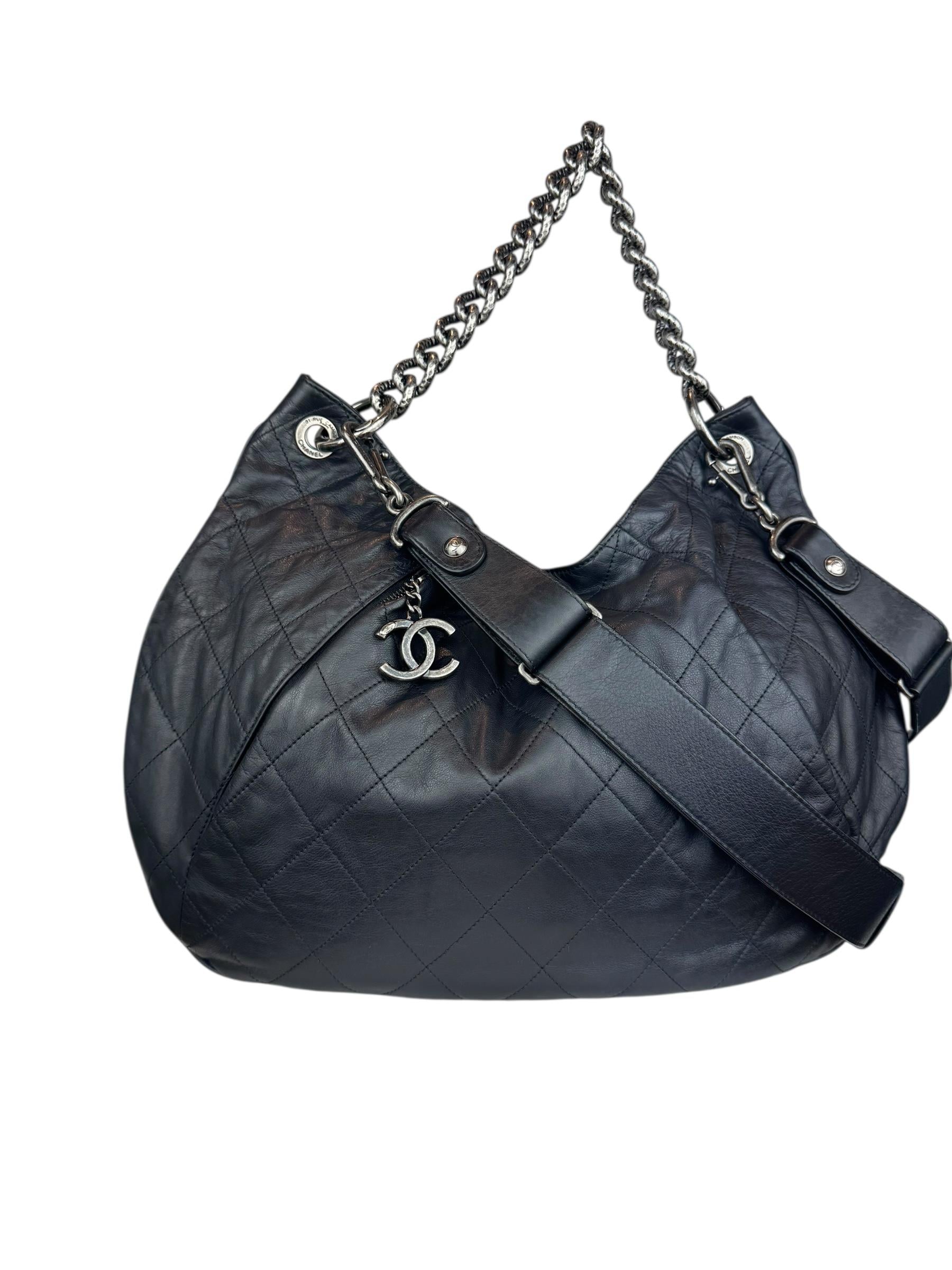 CHANEL BLACK COCO PLEATS HOBO BAG