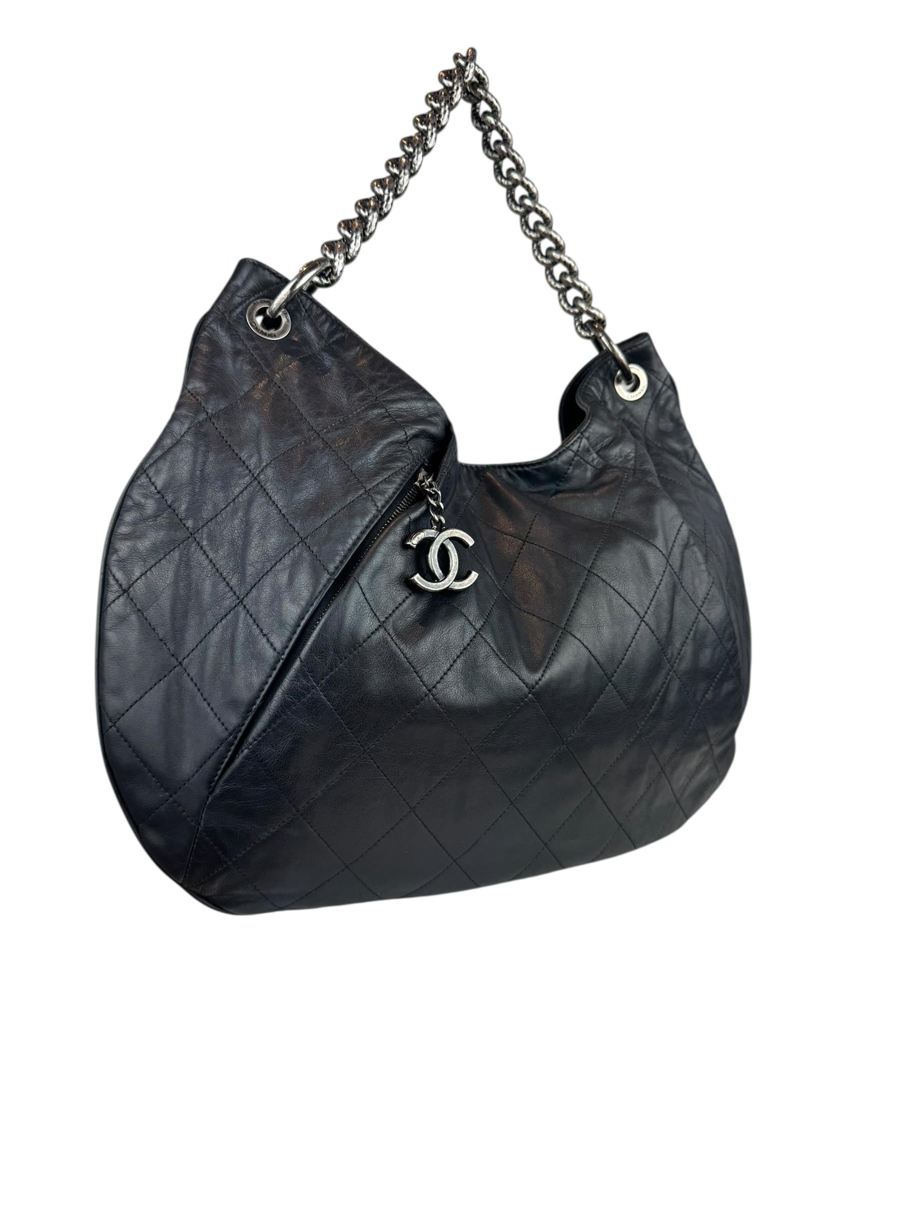 CHANEL BLACK COCO PLEATS HOBO BAG