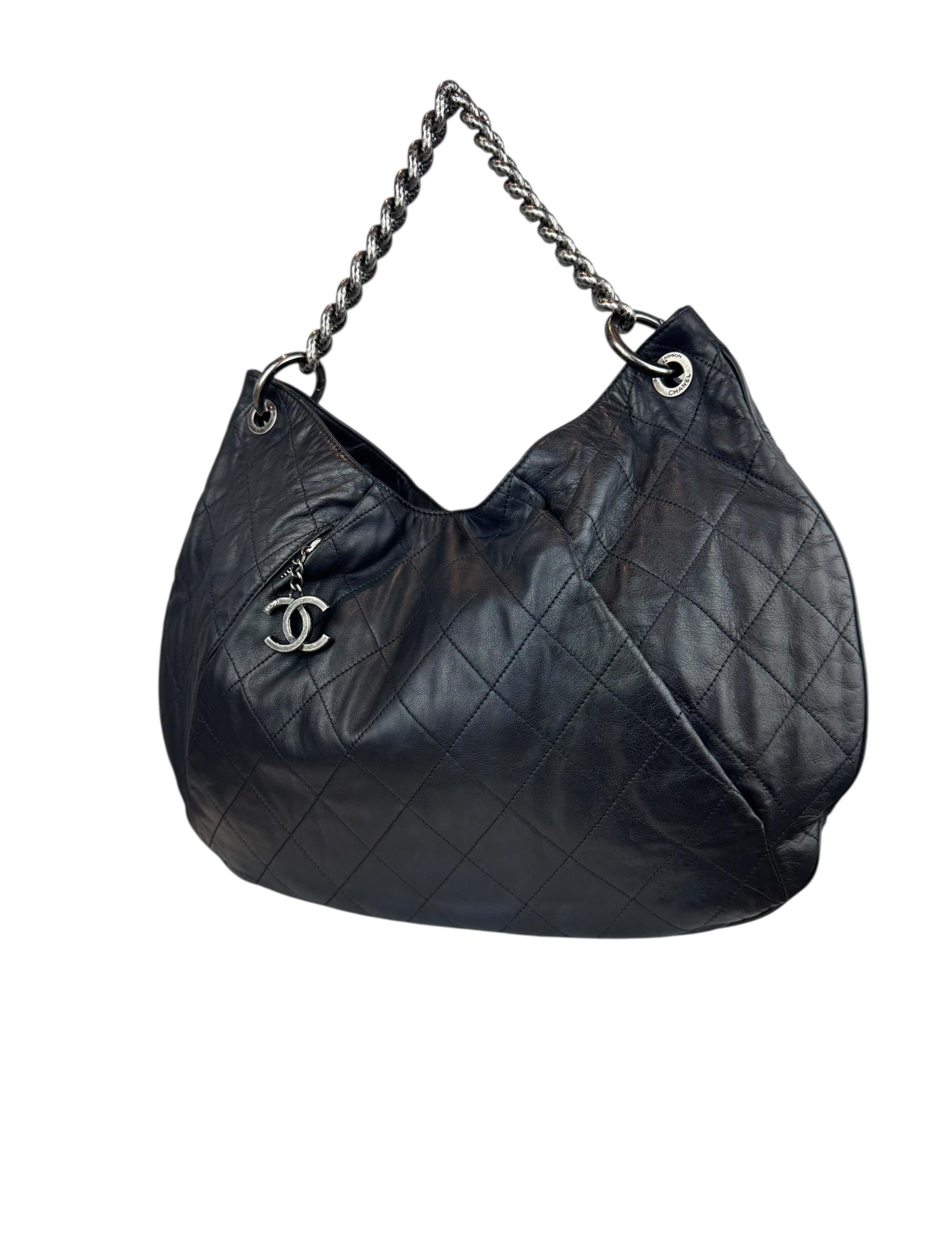 CHANEL BLACK COCO PLEATS HOBO BAG