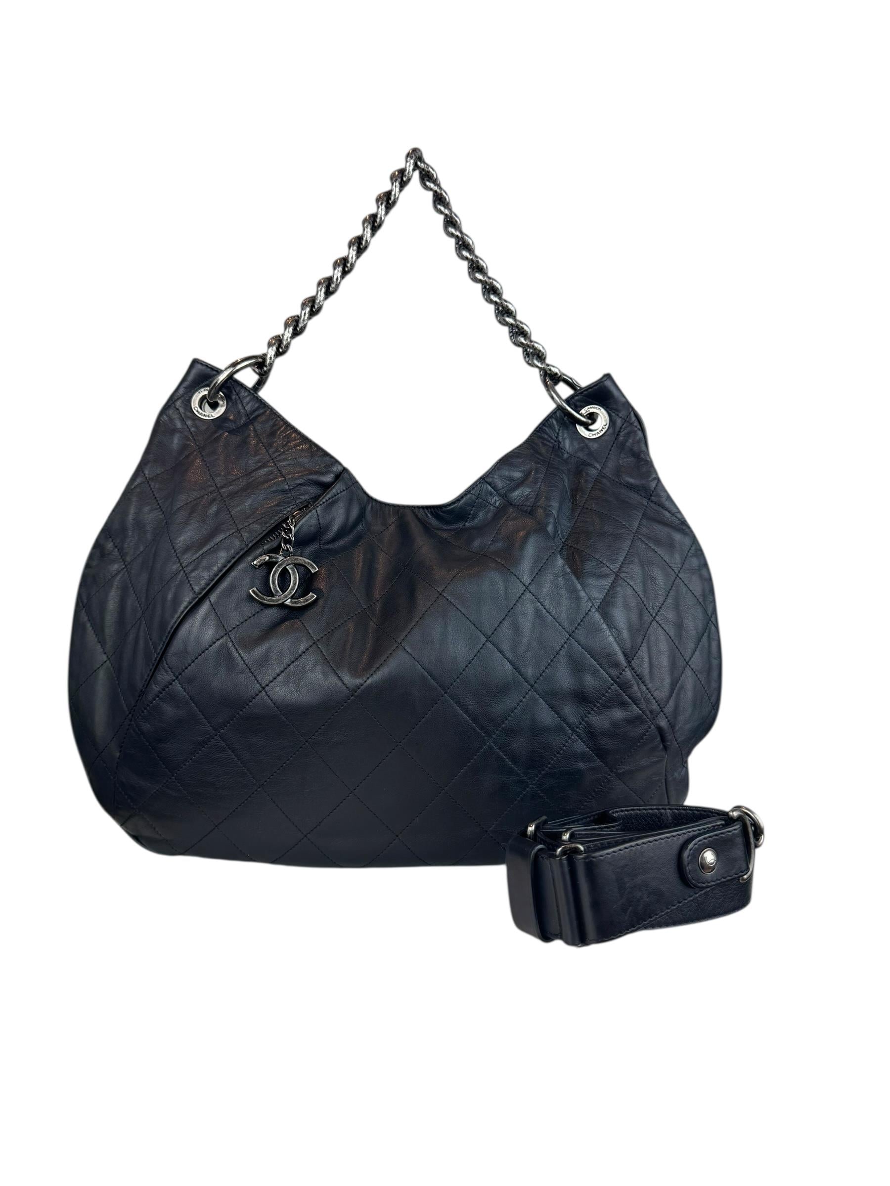 CHANEL BLACK COCO PLEATS HOBO BAG