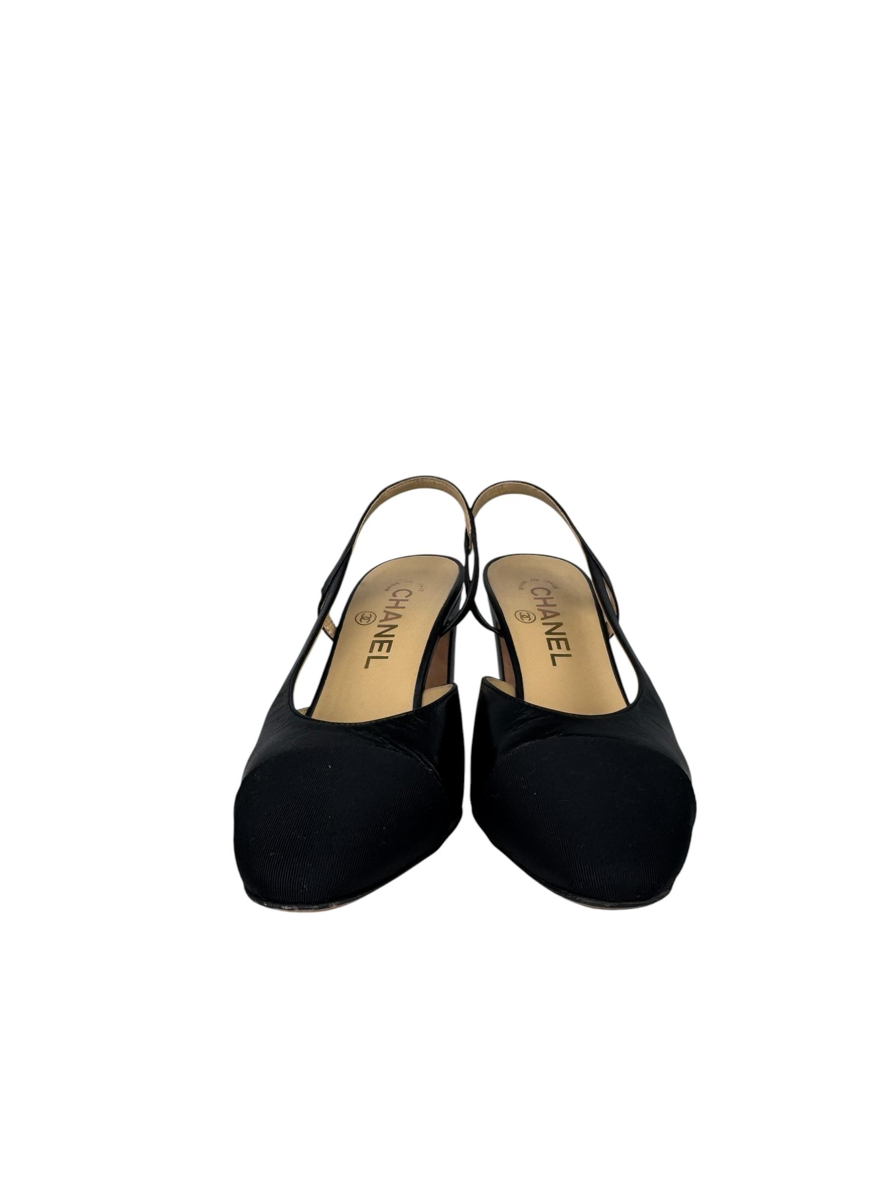 CHANEL BLACK GOATSKIN SLINGBACK PUMPS