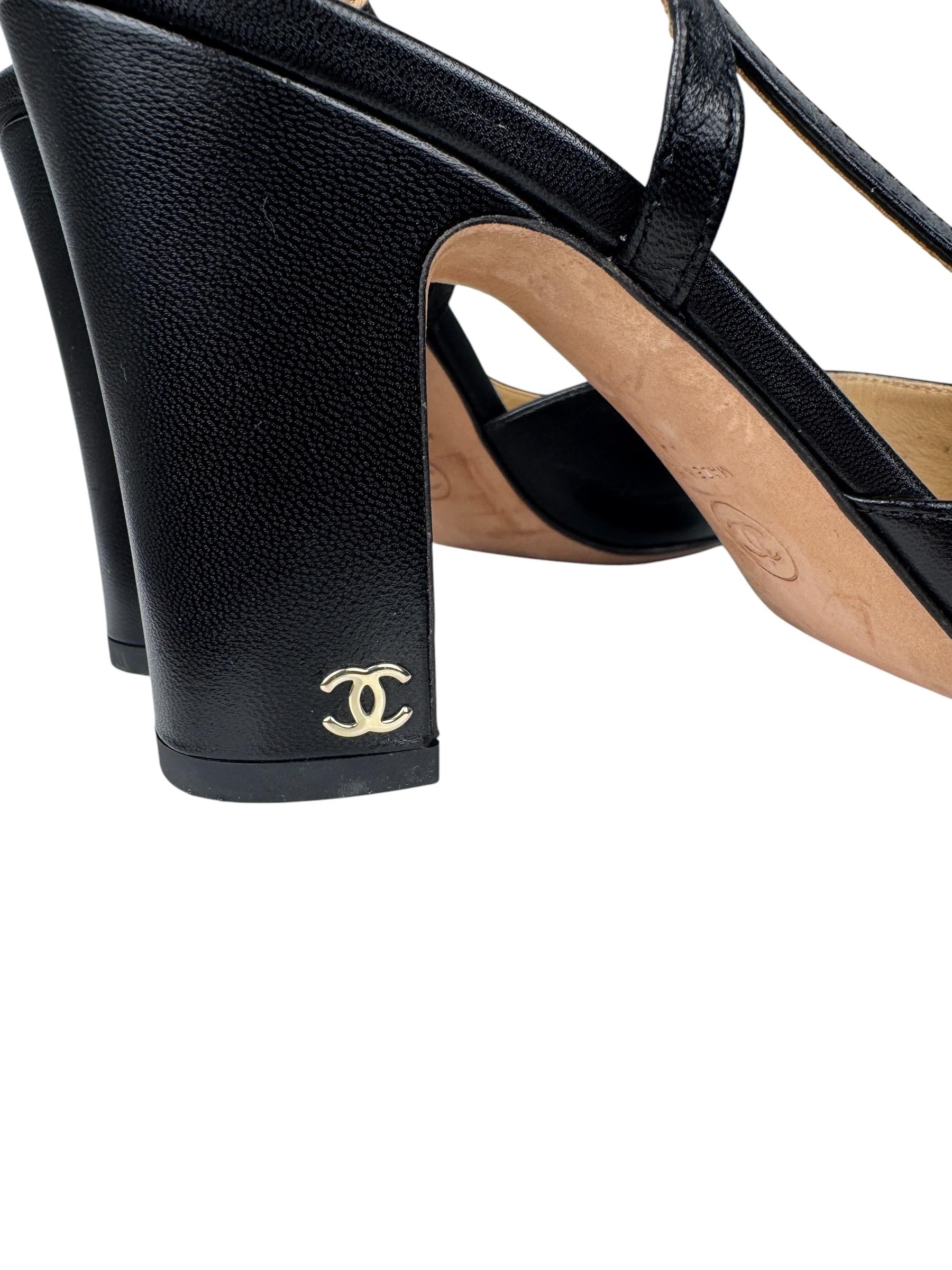 CHANEL BLACK GOATSKIN SLINGBACK PUMPS