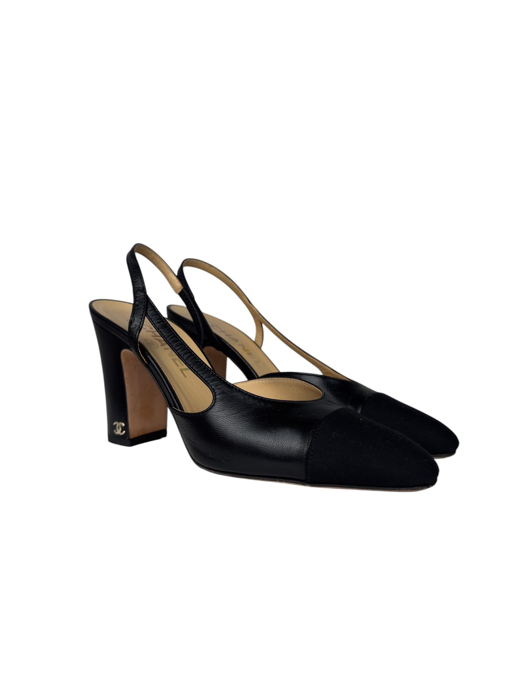 CHANEL BLACK GOATSKIN SLINGBACK PUMPS