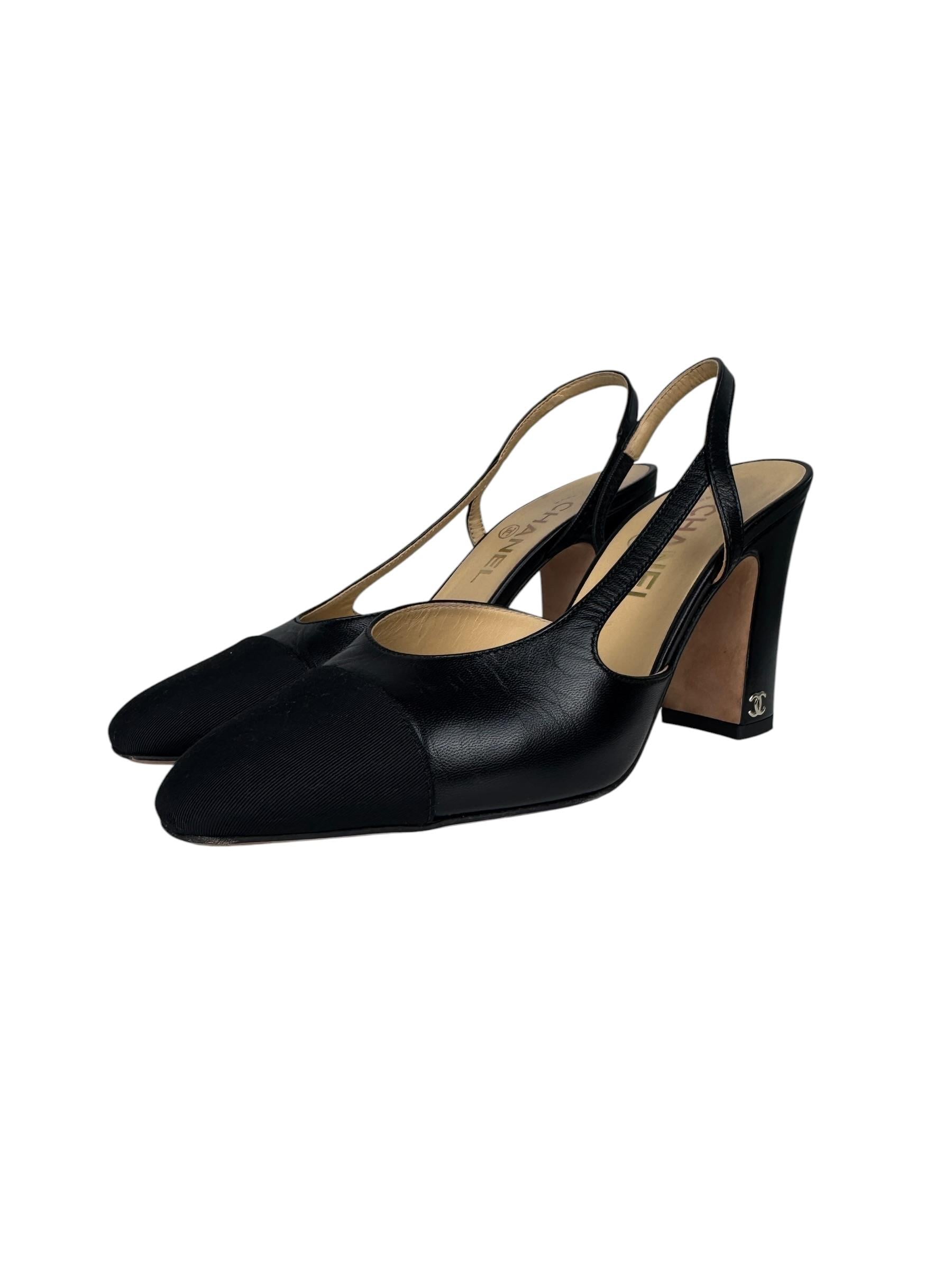 CHANEL BLACK GOATSKIN SLINGBACK PUMPS
