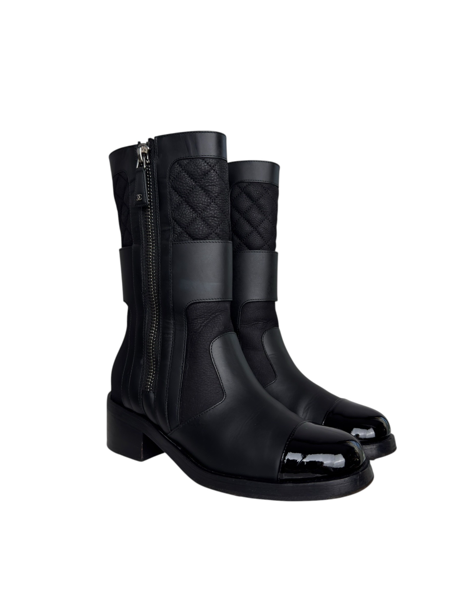 CHANEL BLACK LEATHER BIKER BOOTS