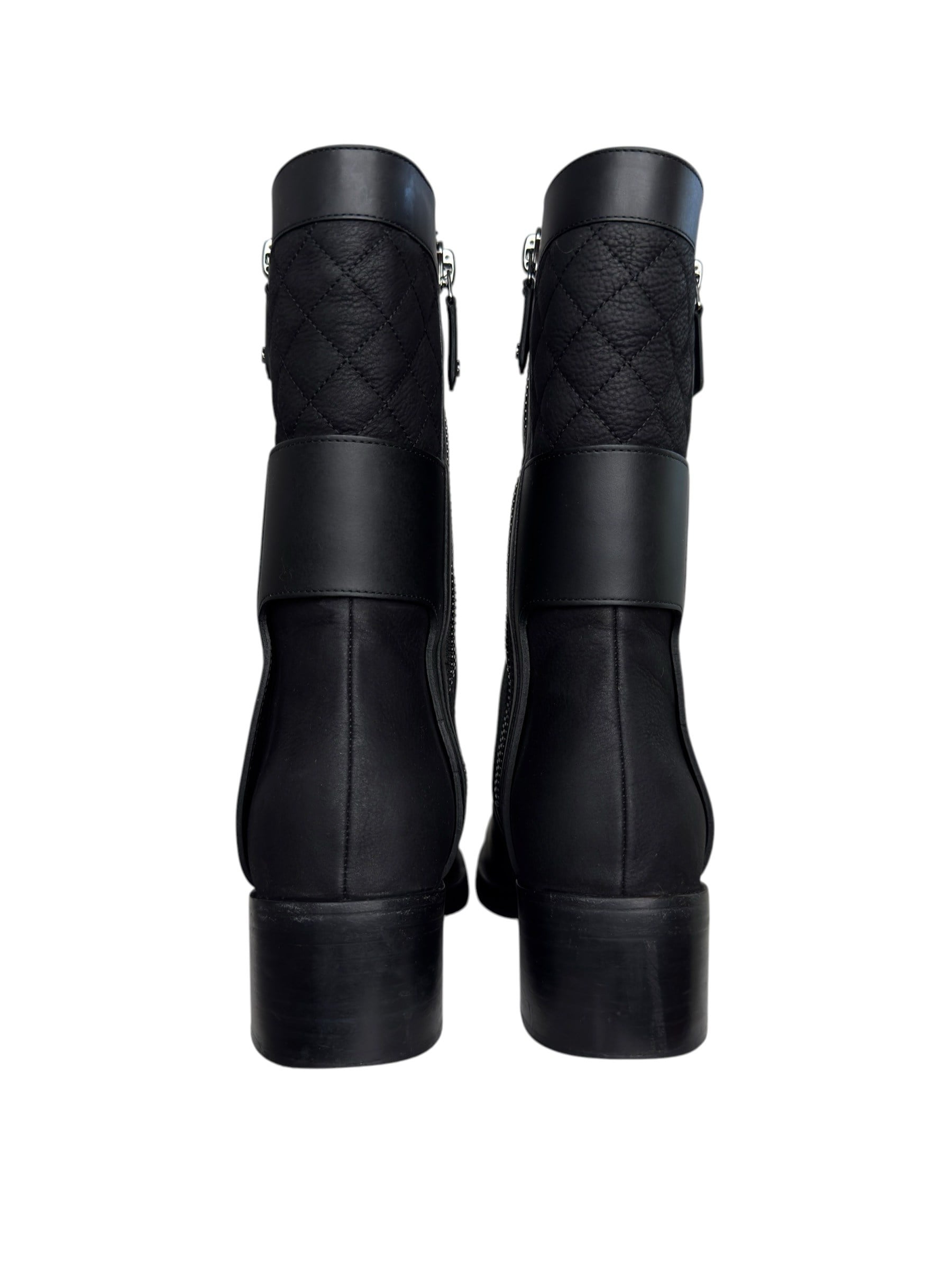 CHANEL BLACK LEATHER BIKER BOOTS