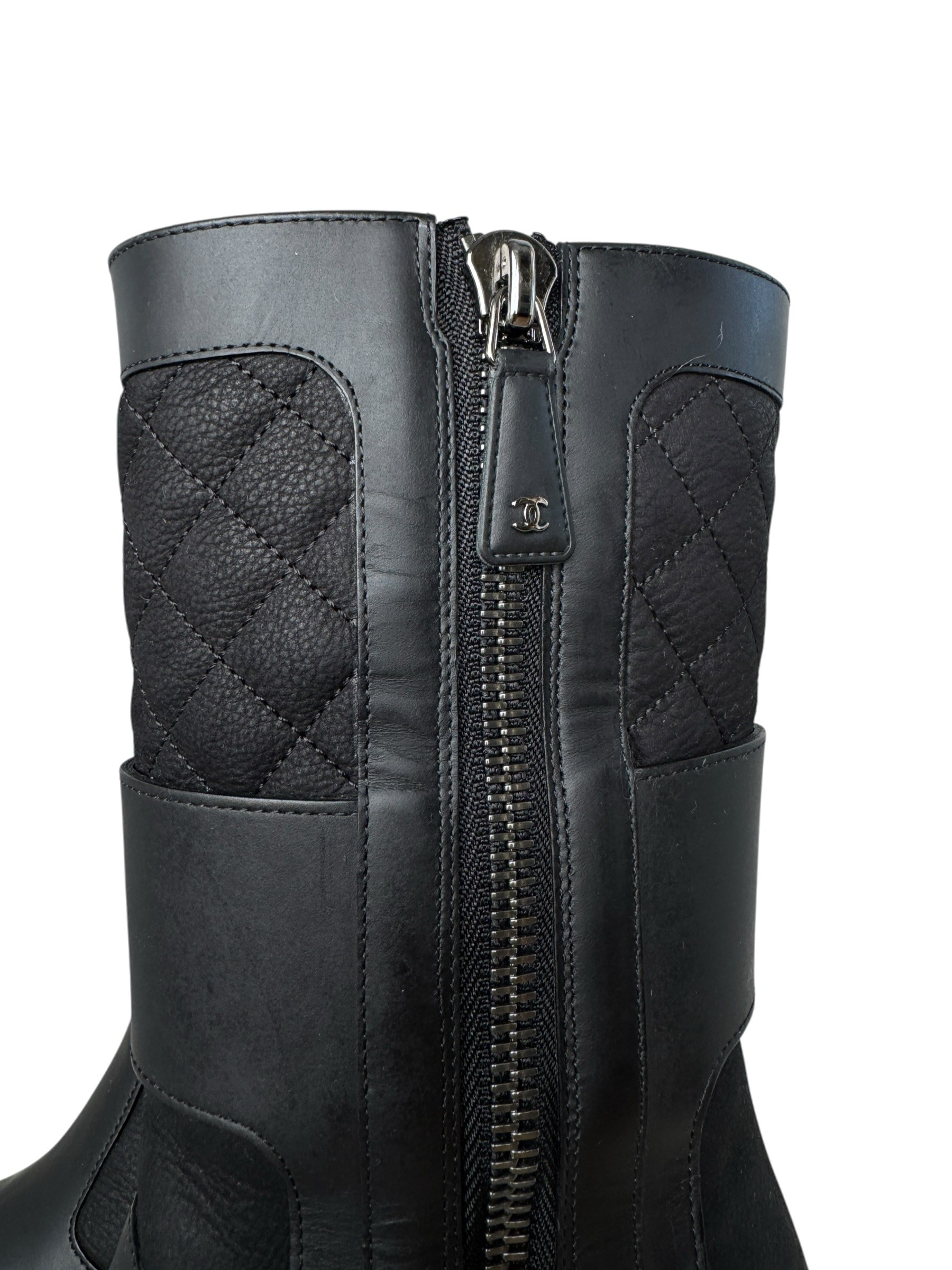 CHANEL BLACK LEATHER BIKER BOOTS