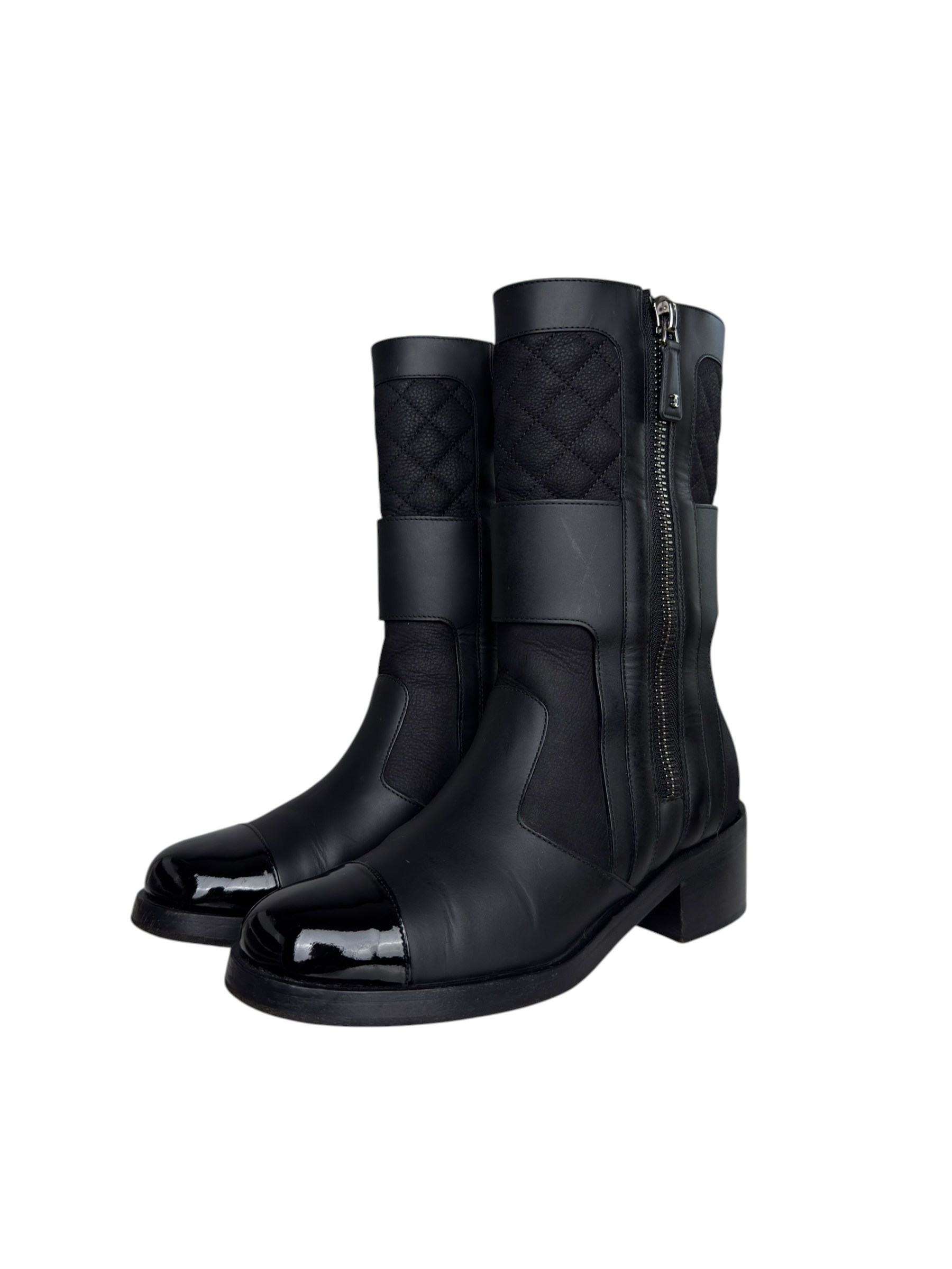 CHANEL BLACK LEATHER BIKER BOOTS
