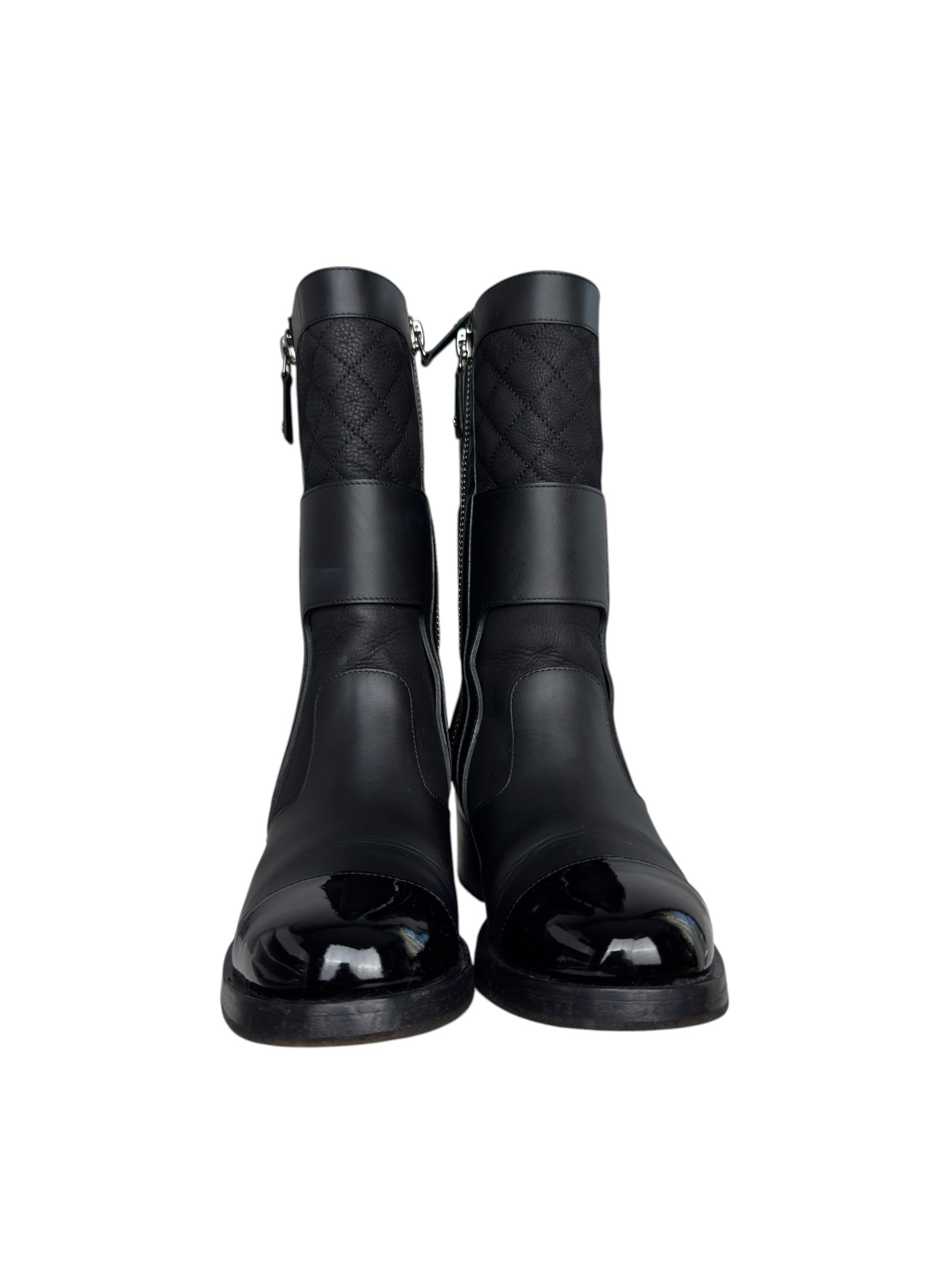 CHANEL BLACK LEATHER BIKER BOOTS