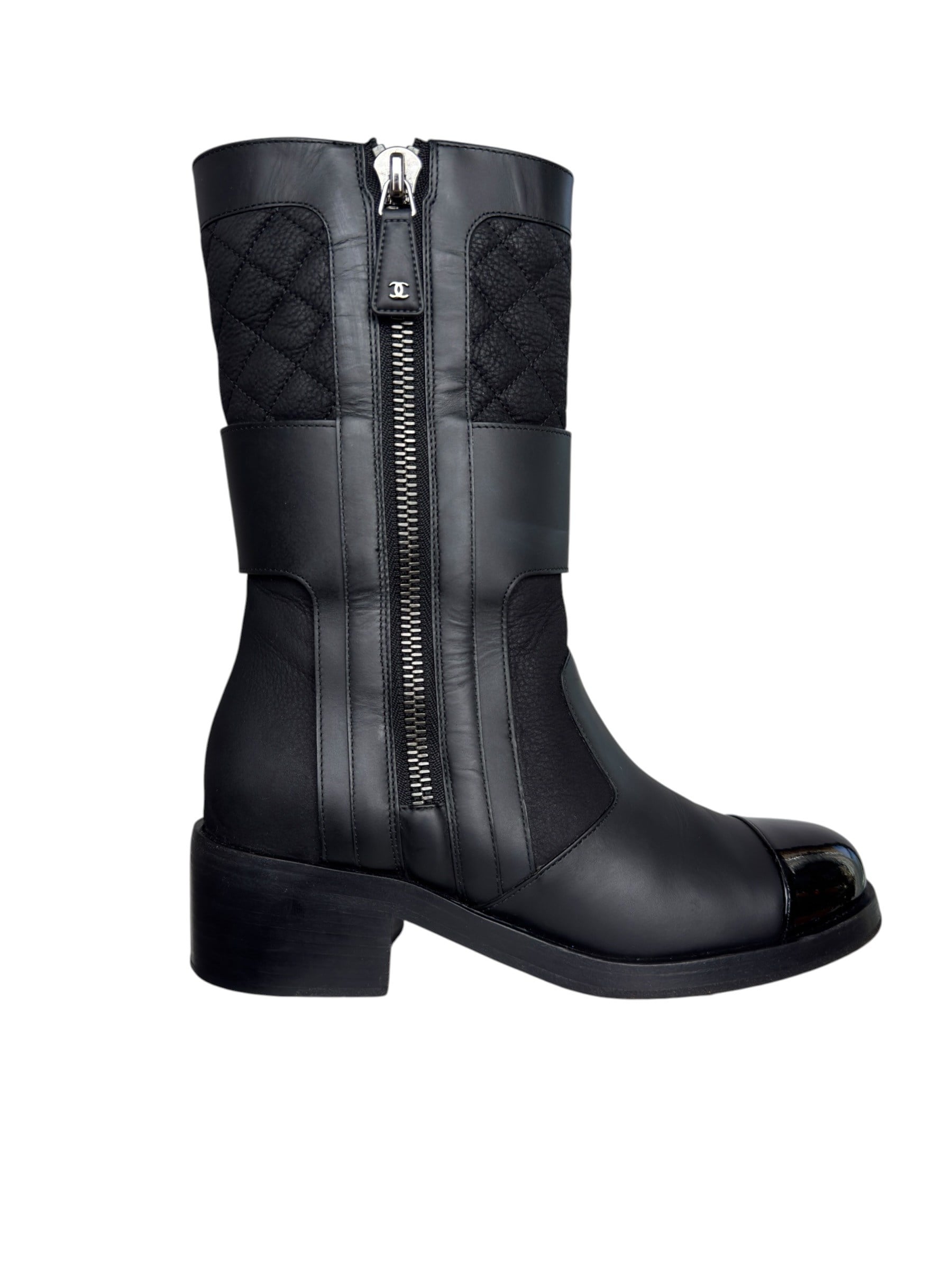 CHANEL BLACK LEATHER BIKER BOOTS