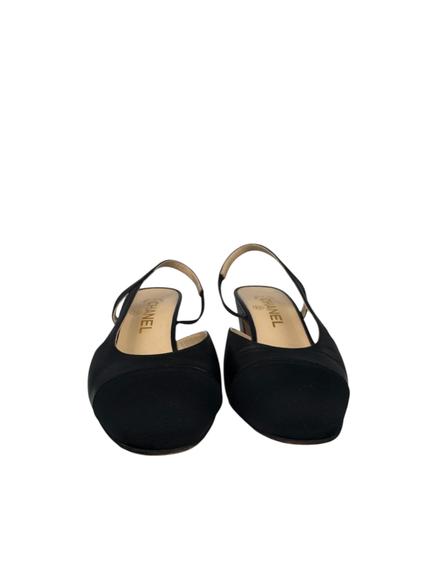 CHANEL BLACK LEATHER SLINGBACK