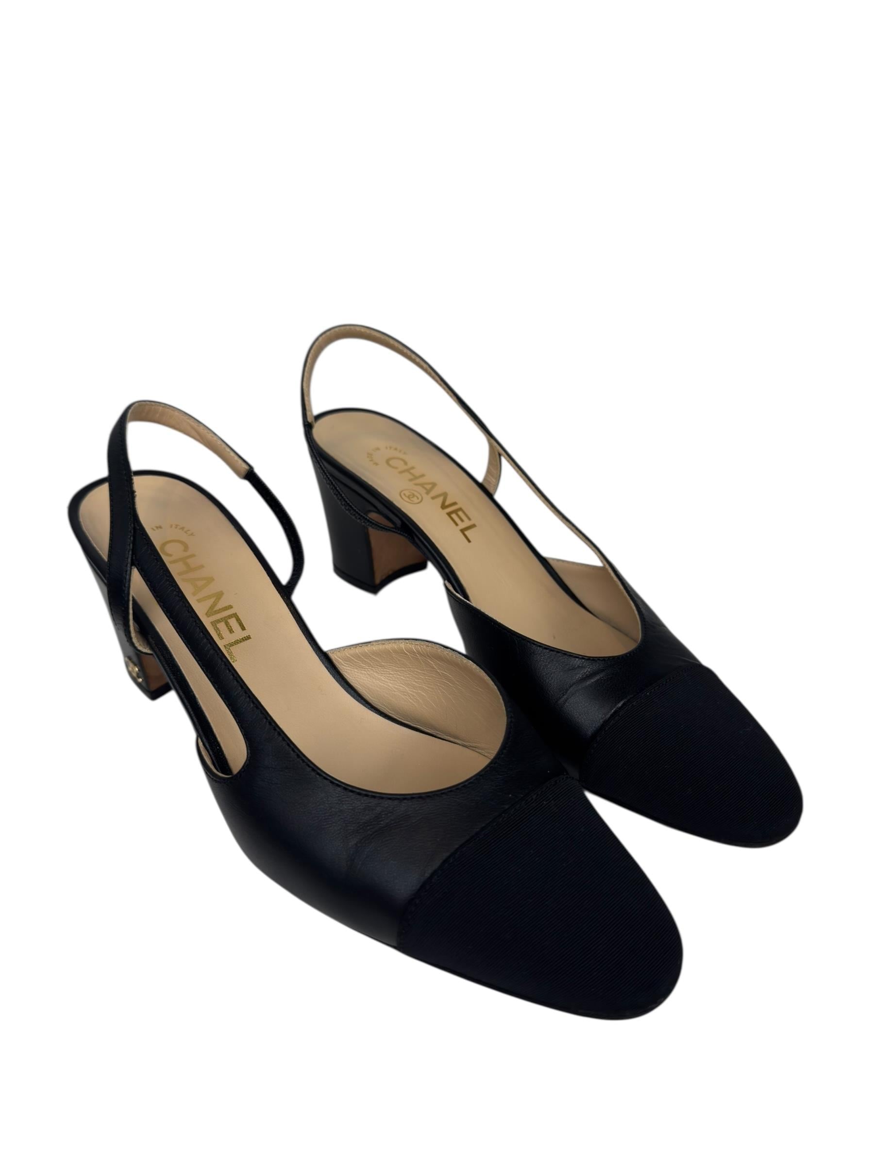 CHANEL BLACK LEATHER SLINGBACK