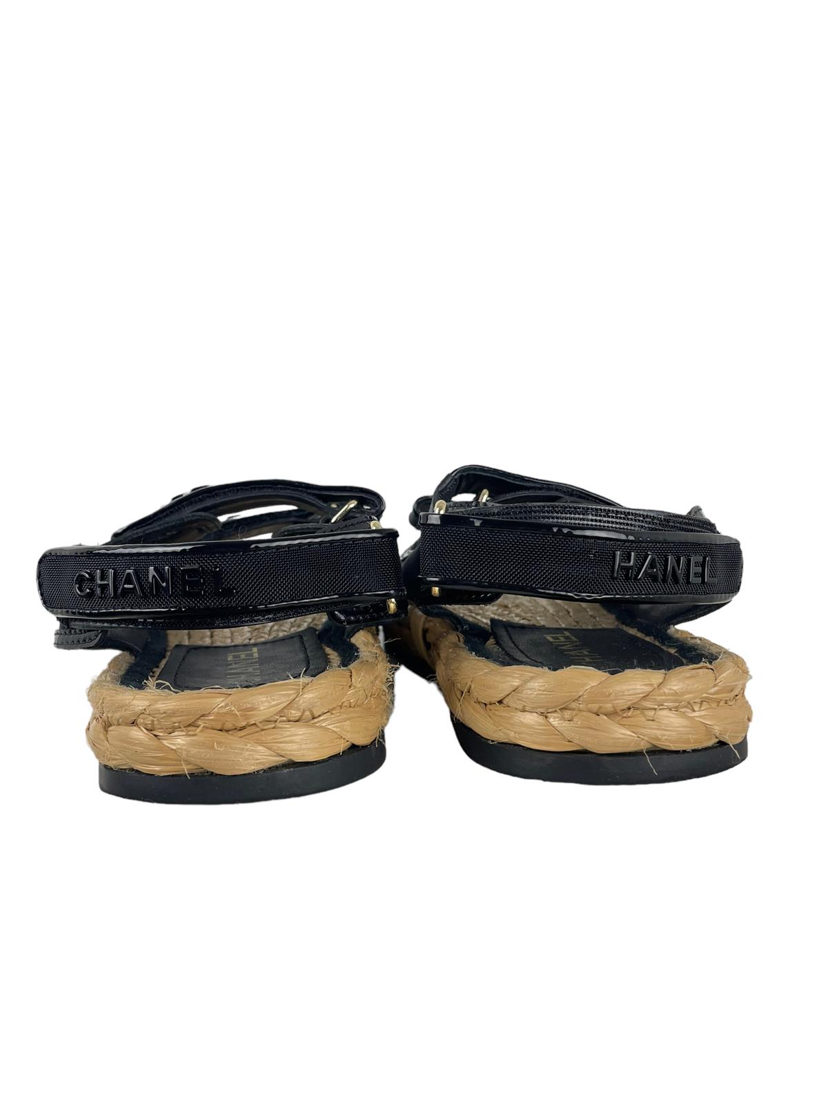 CHANEL BLACK MESH RAFIA DAT SANDALS