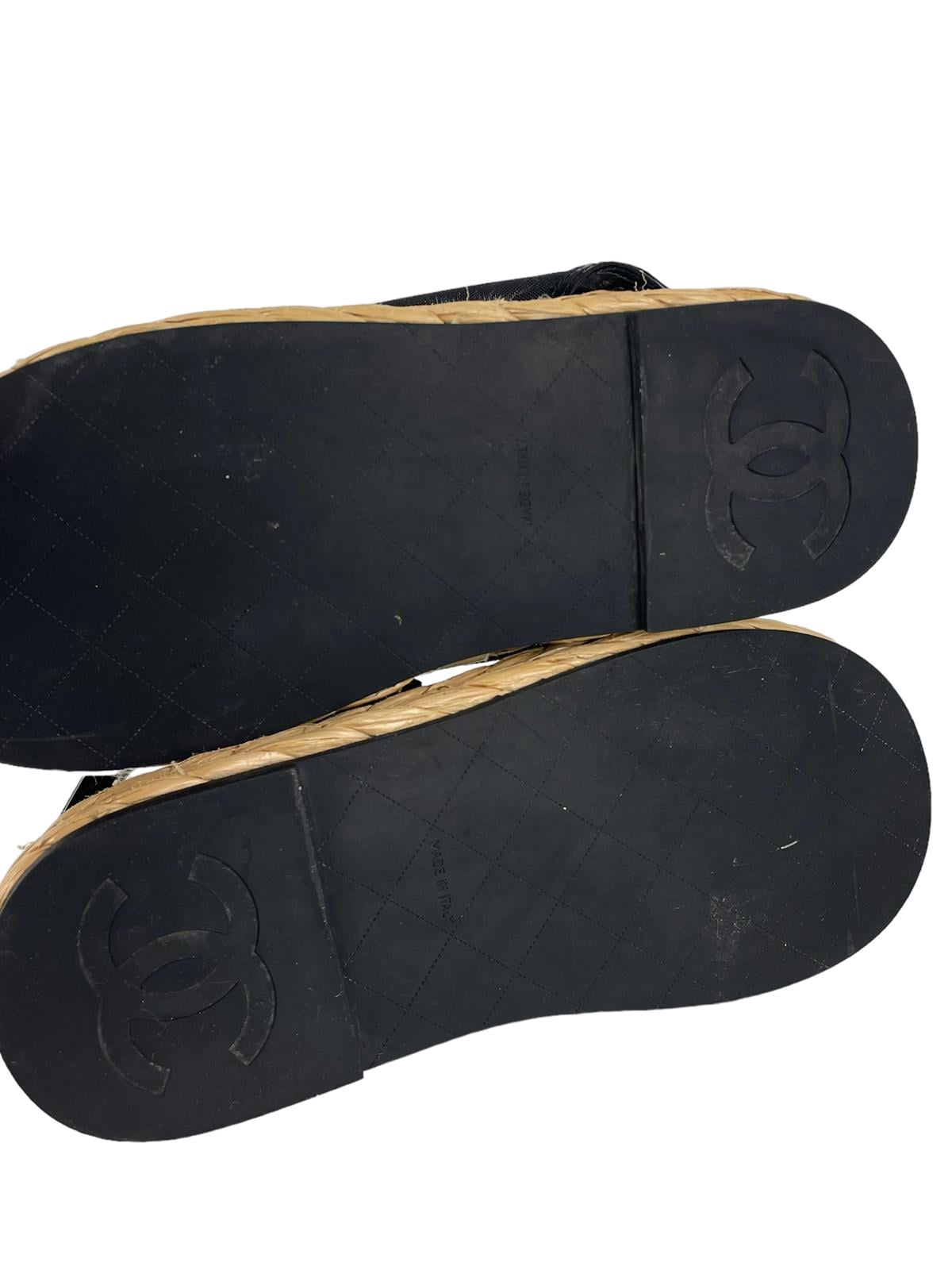 CHANEL BLACK MESH RAFIA DAT SANDALS