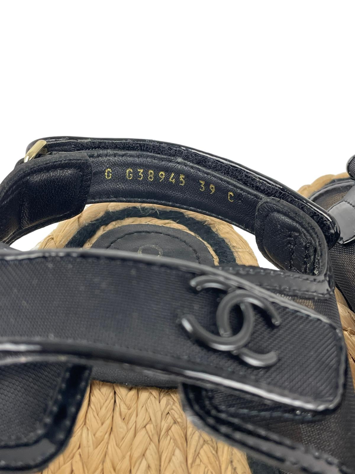 CHANEL BLACK MESH RAFIA DAT SANDALS