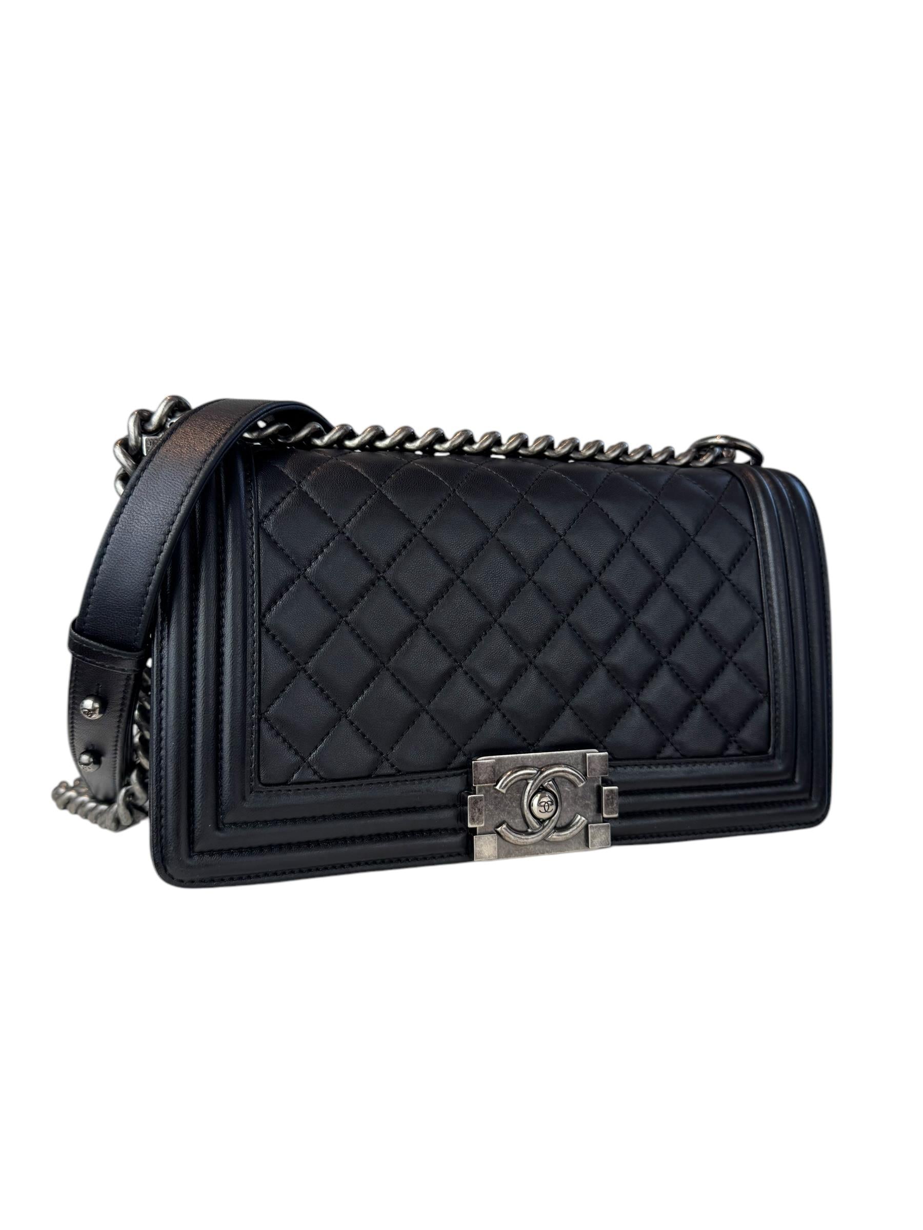 CHANEL BLACK QUILTED BOY BAG