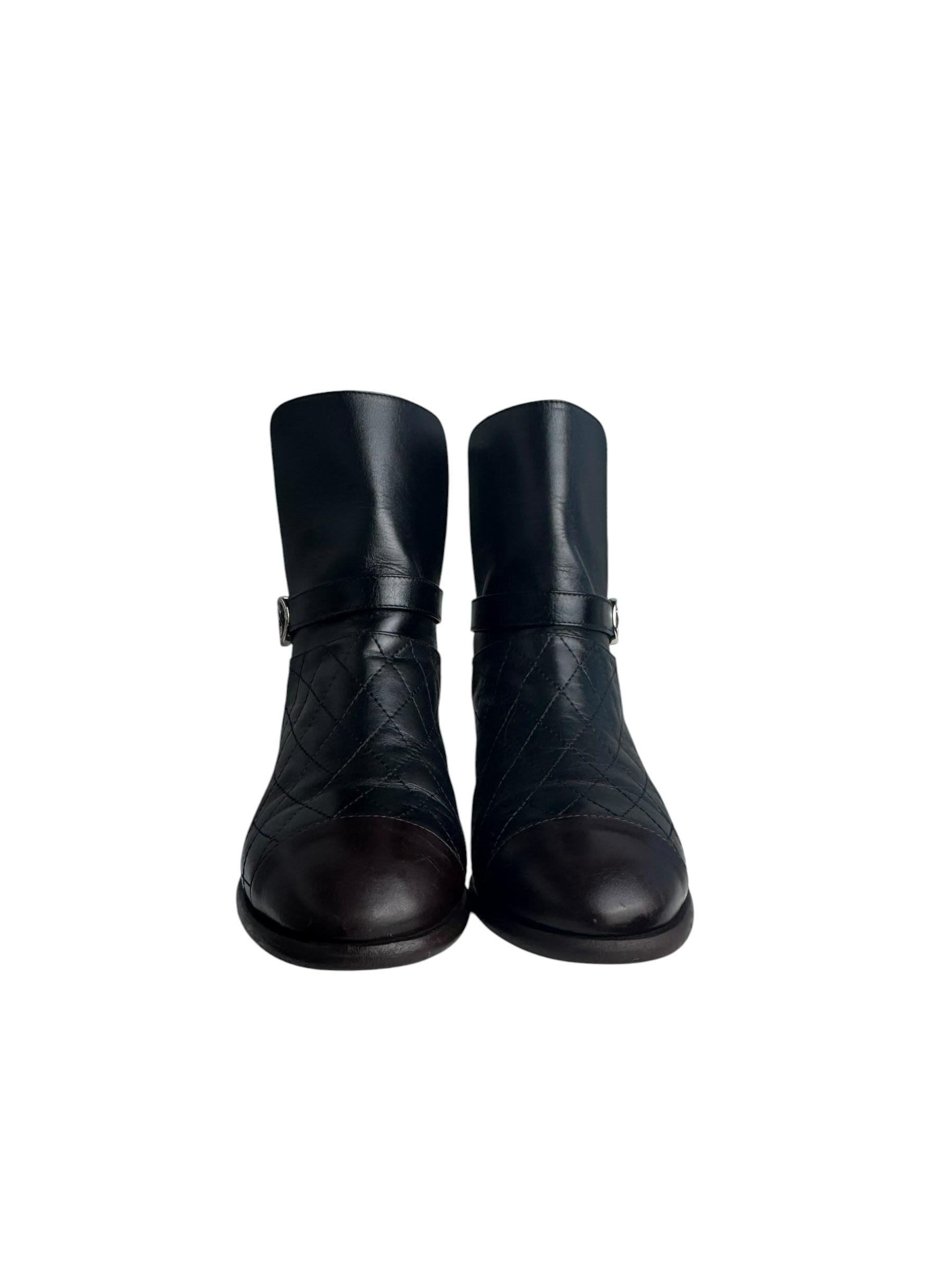 CHANEL BLACK QUILTED LEATHER BOOTS