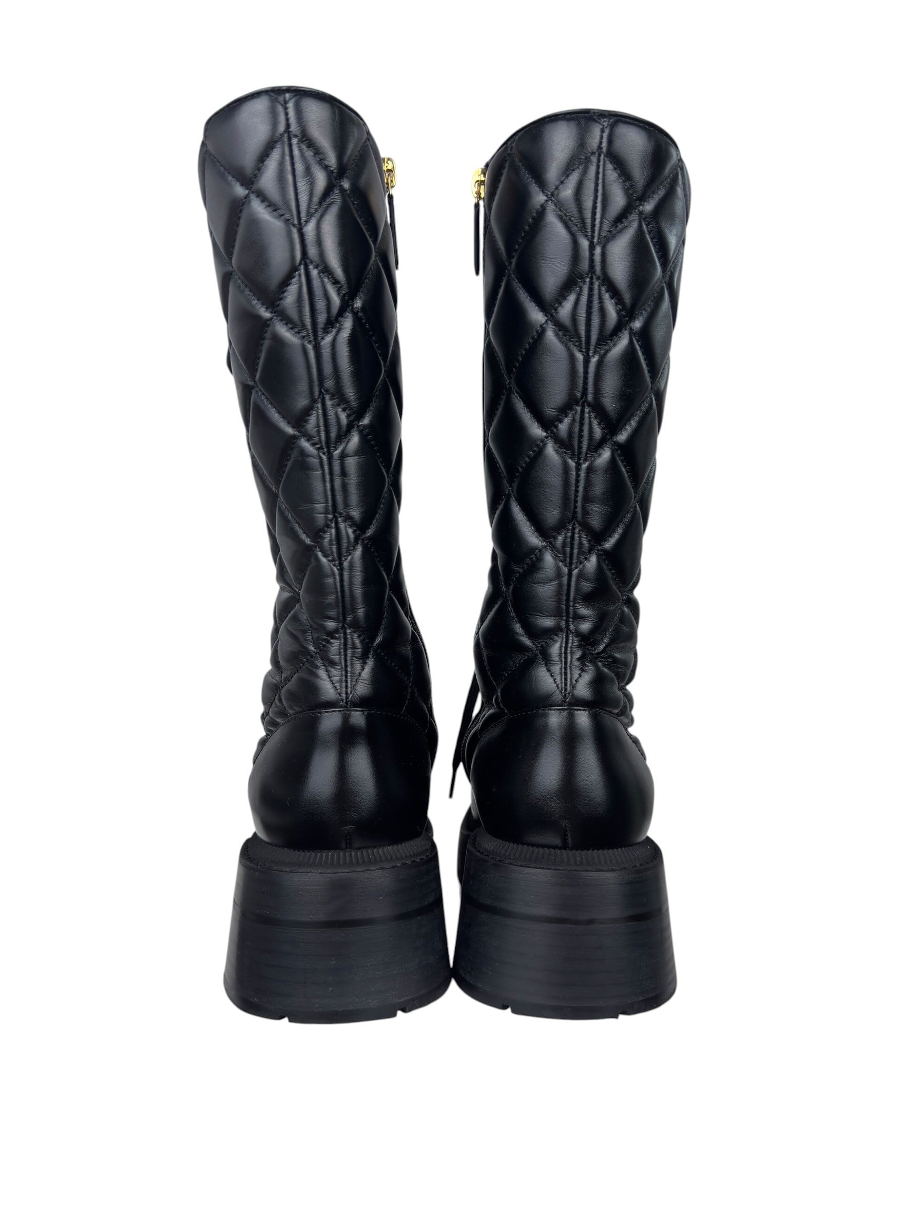 CHANEL BLACK QUILTED LEATHER BOOTS