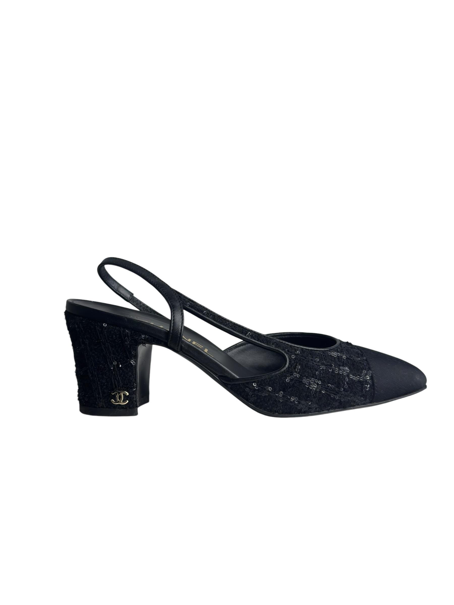 CHANEL BLACK TWEED SLINGBACK