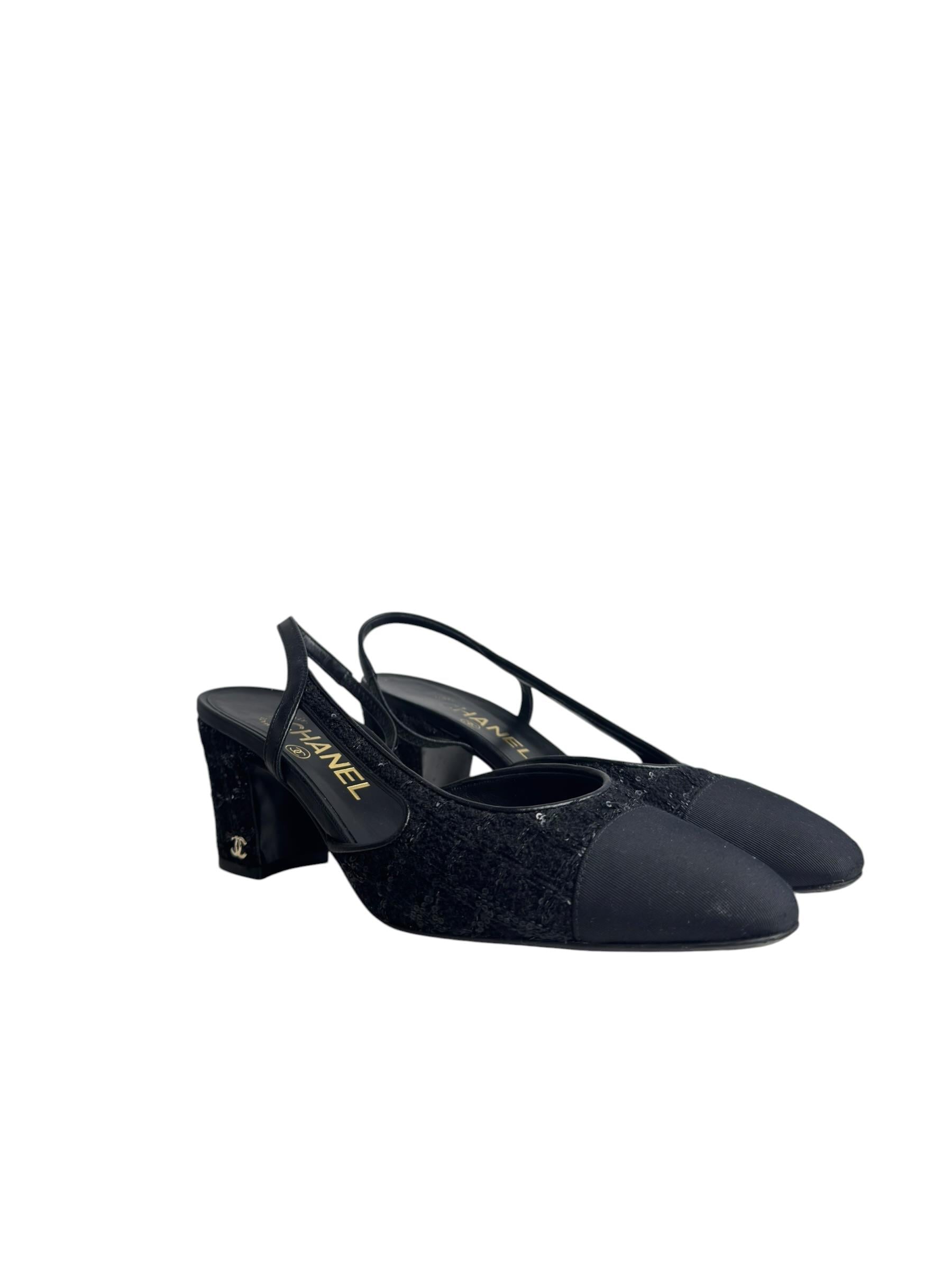 CHANEL BLACK TWEED SLINGBACK