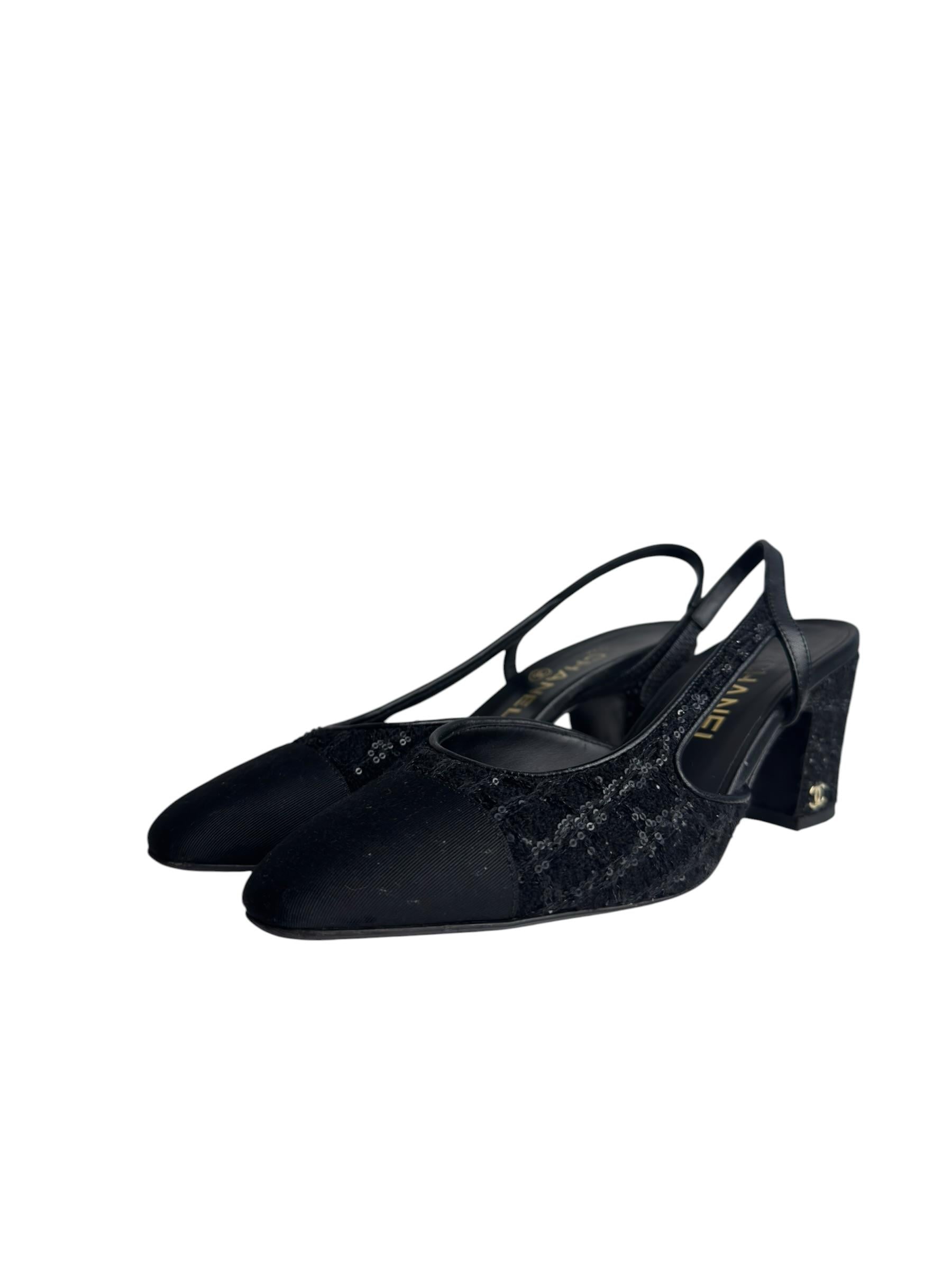 CHANEL BLACK TWEED SLINGBACK