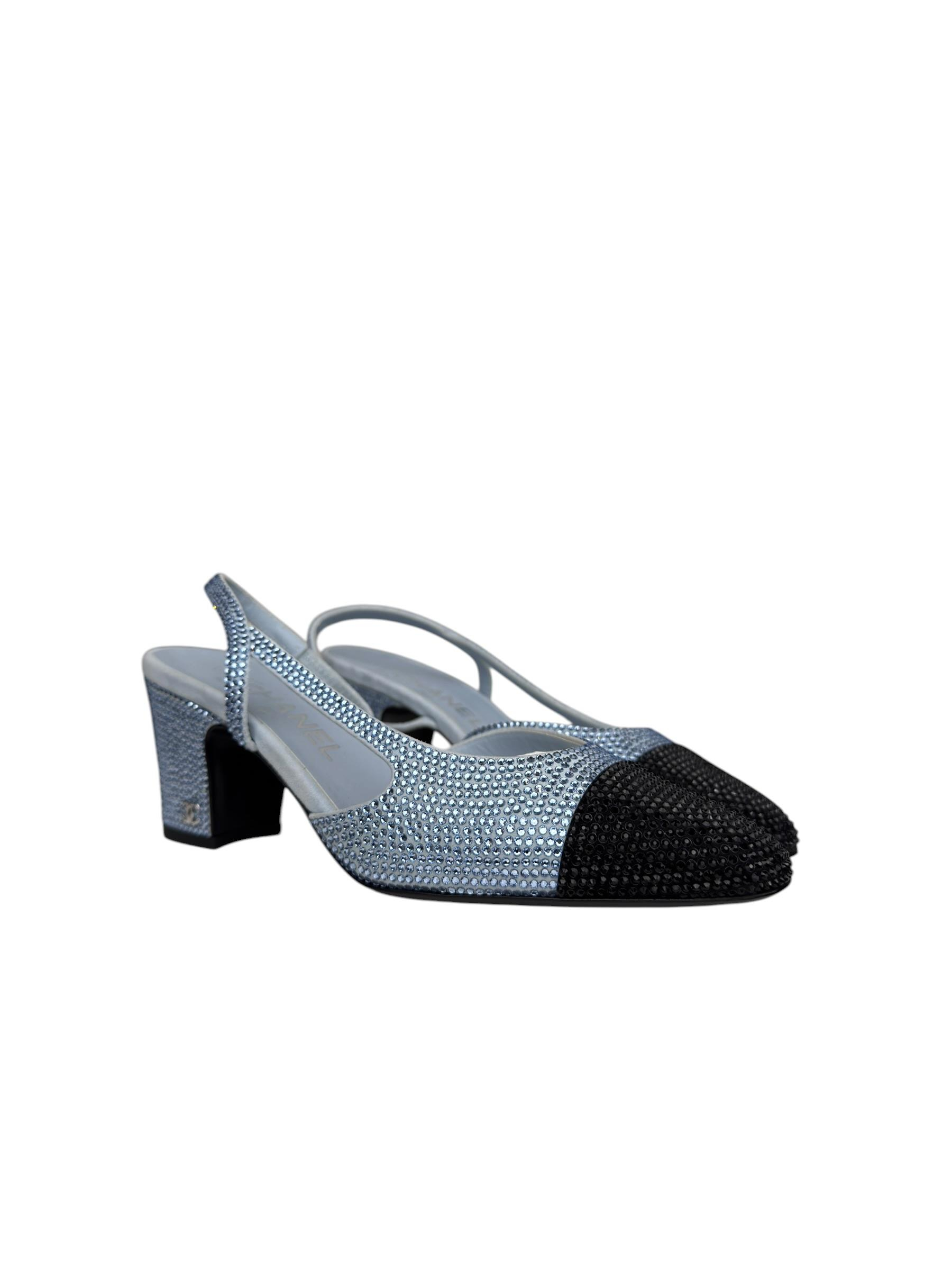 CHANEL BLUE CRYSTAL CAP TOE SLINGBACK