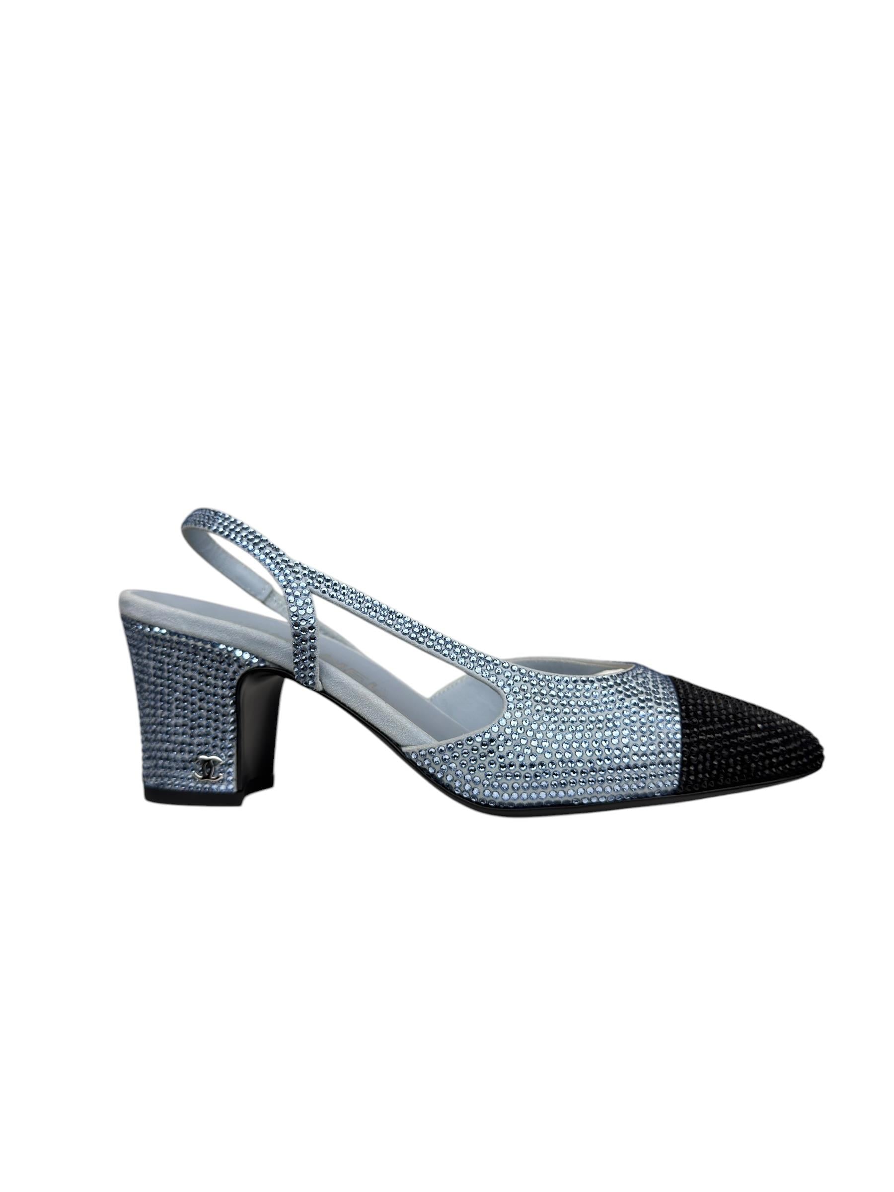 CHANEL BLUE CRYSTAL CAP TOE SLINGBACK