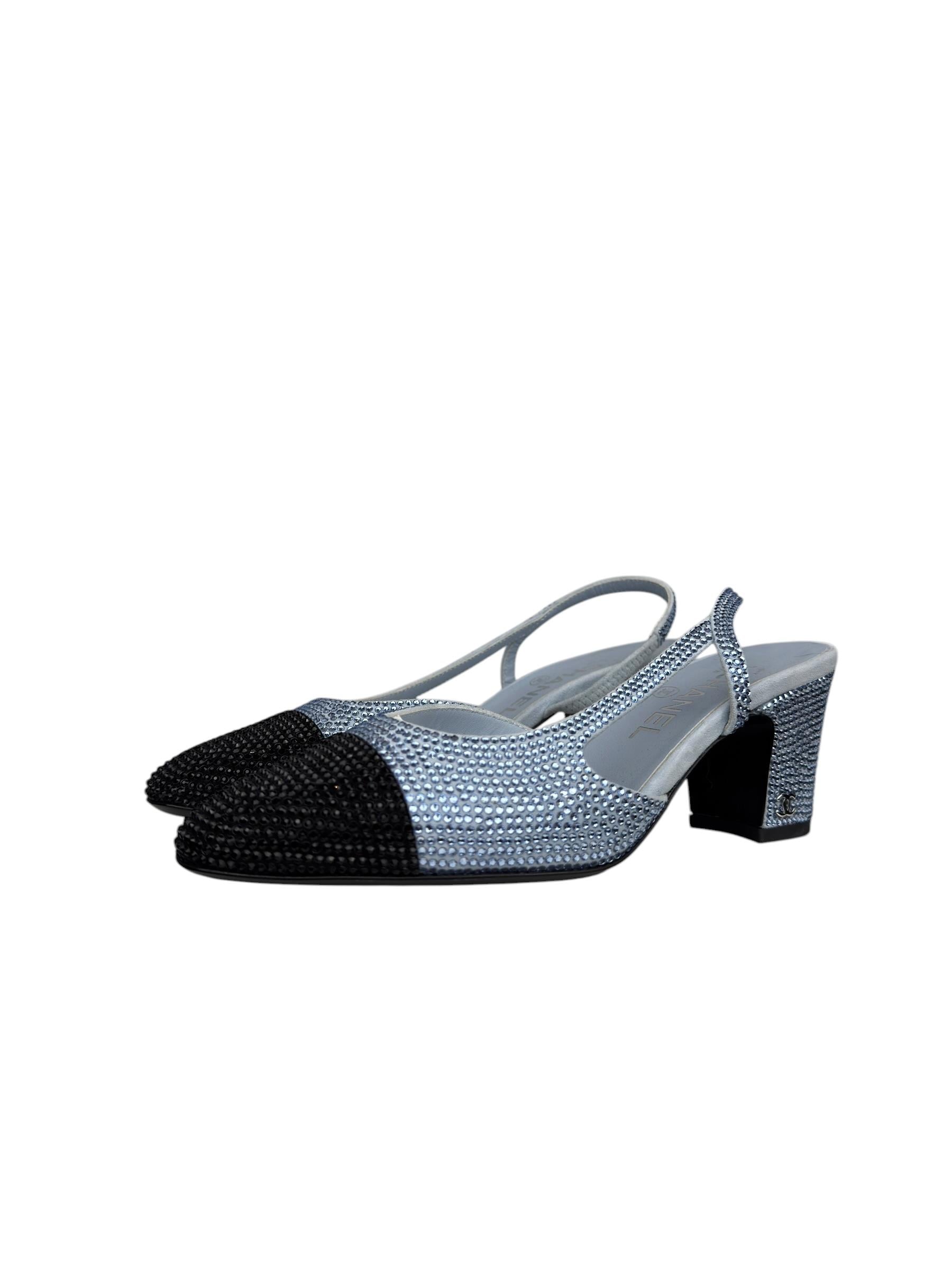 CHANEL BLUE CRYSTAL CAP TOE SLINGBACK