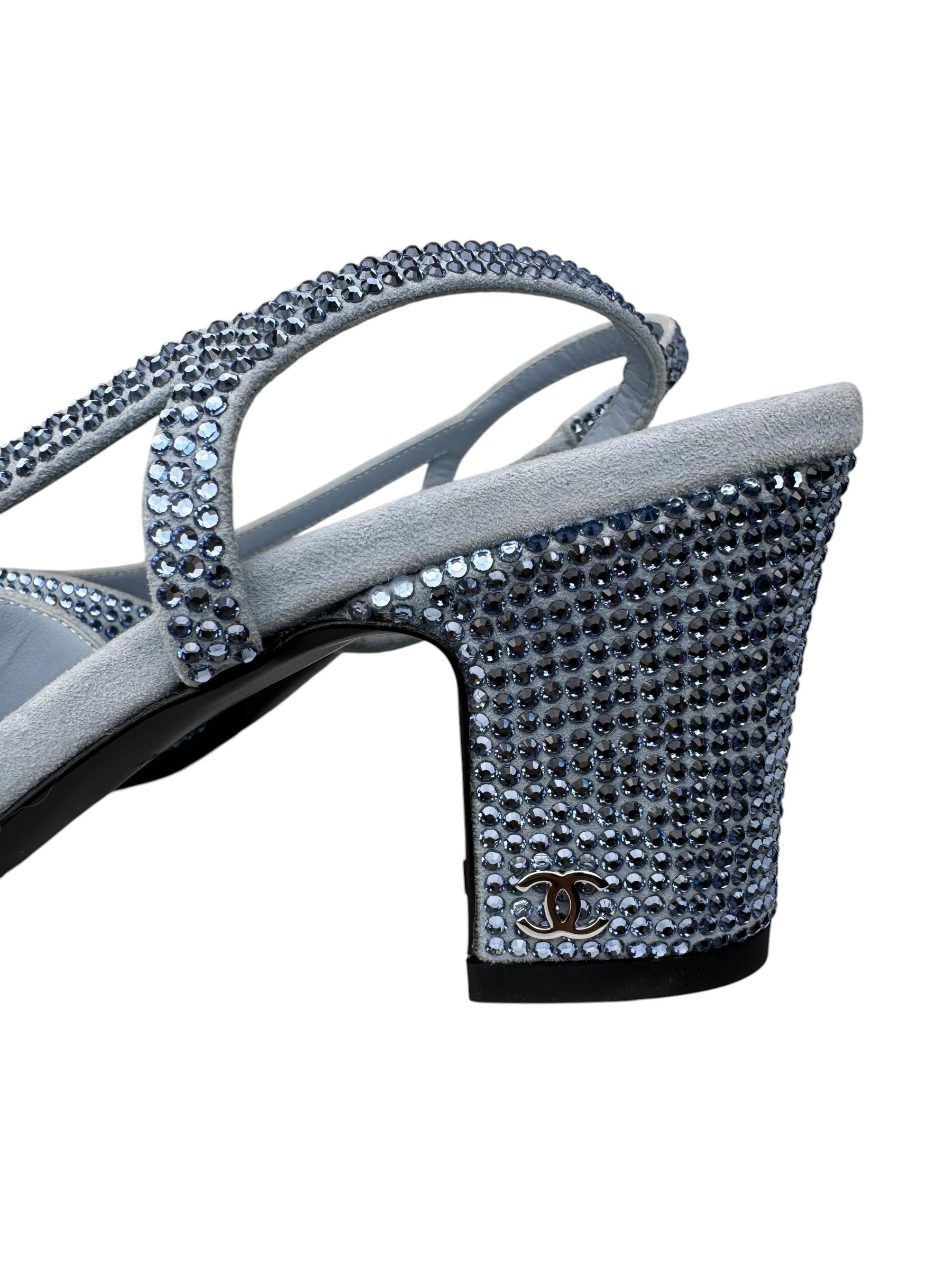 CHANEL BLUE CRYSTAL CAP TOE SLINGBACK