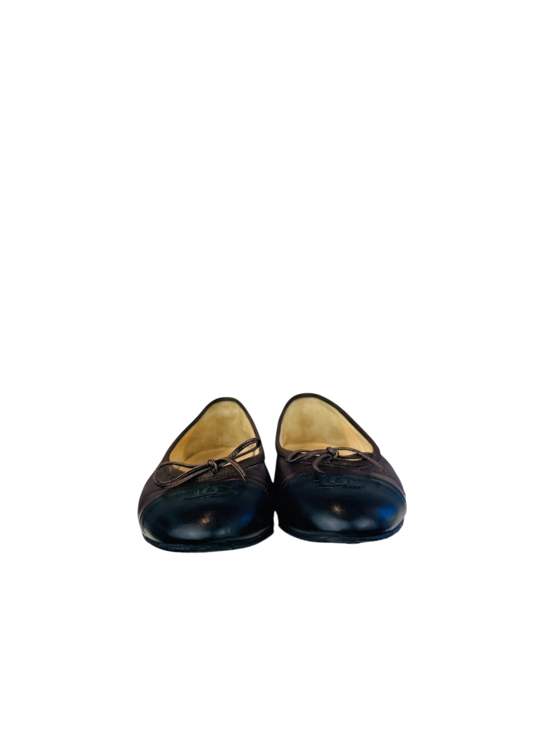 CHANEL BROWN LEATHER BALLET FLATS