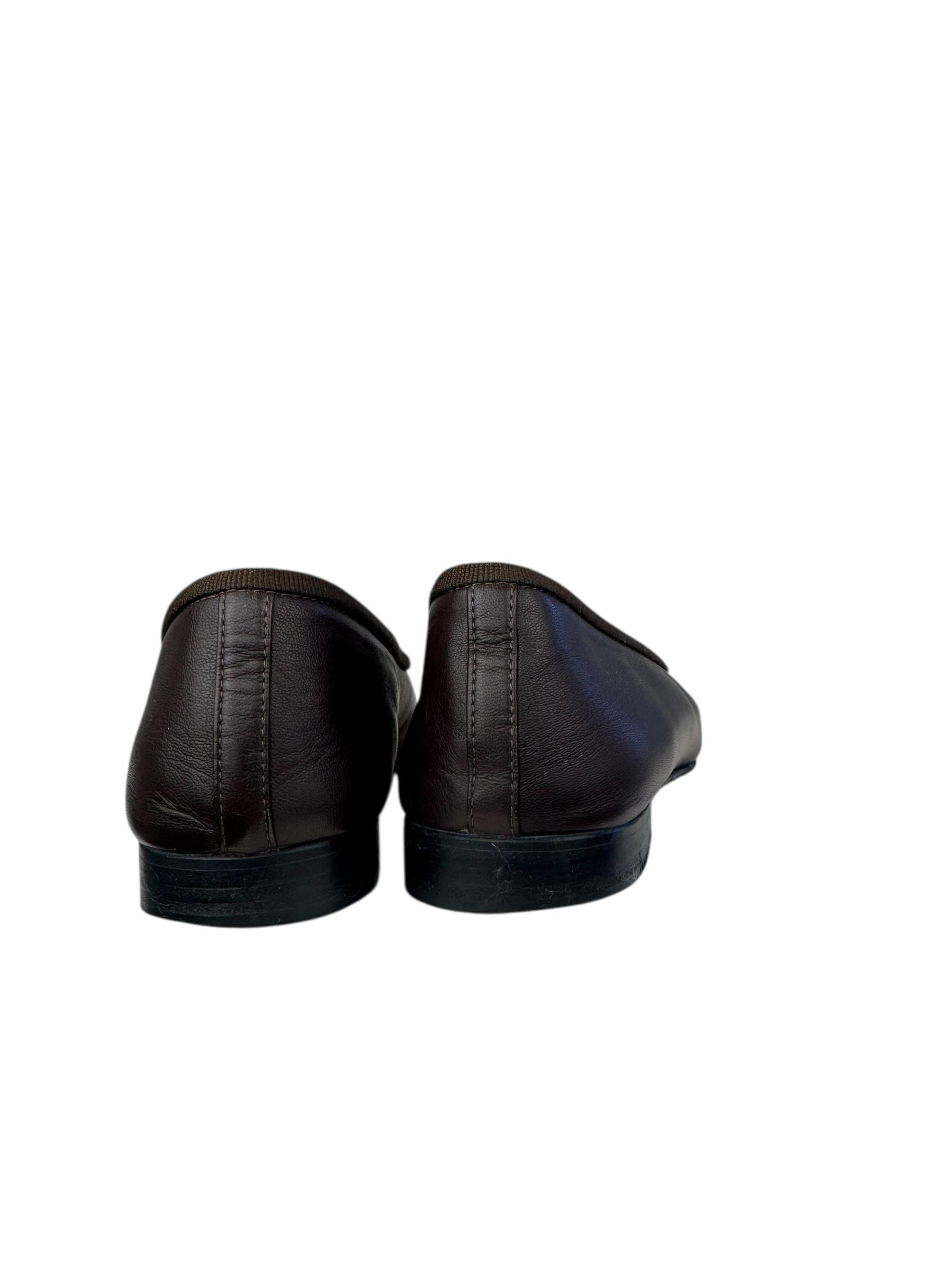 CHANEL BROWN LEATHER BALLET FLATS